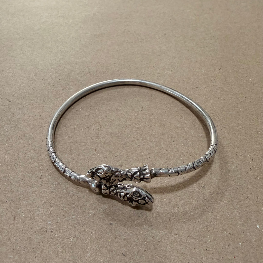 Sterling Snake Head Bypass Slip On Bangle Bracelet 8.5 in
