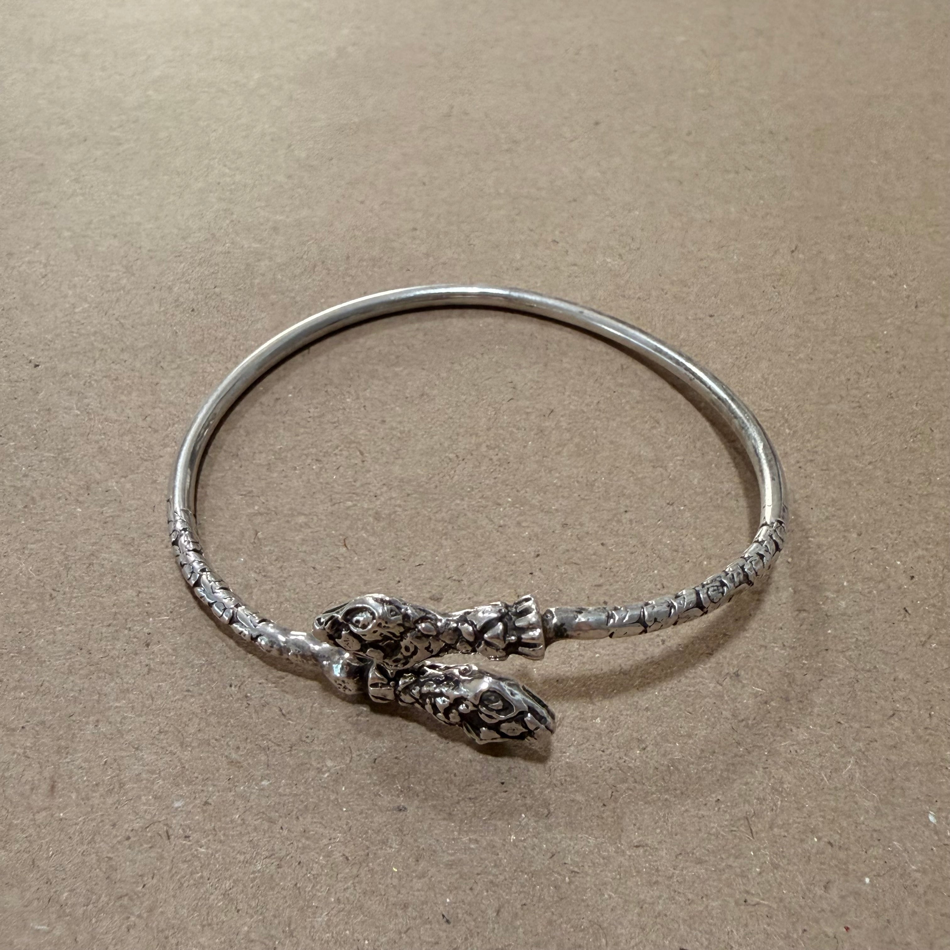 Sterling Snake Head Bypass Slip On Bangle Bracelet 8.5 in