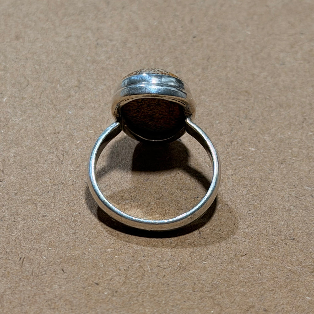 Sterling Skull Carved Stone Ring Sz 7