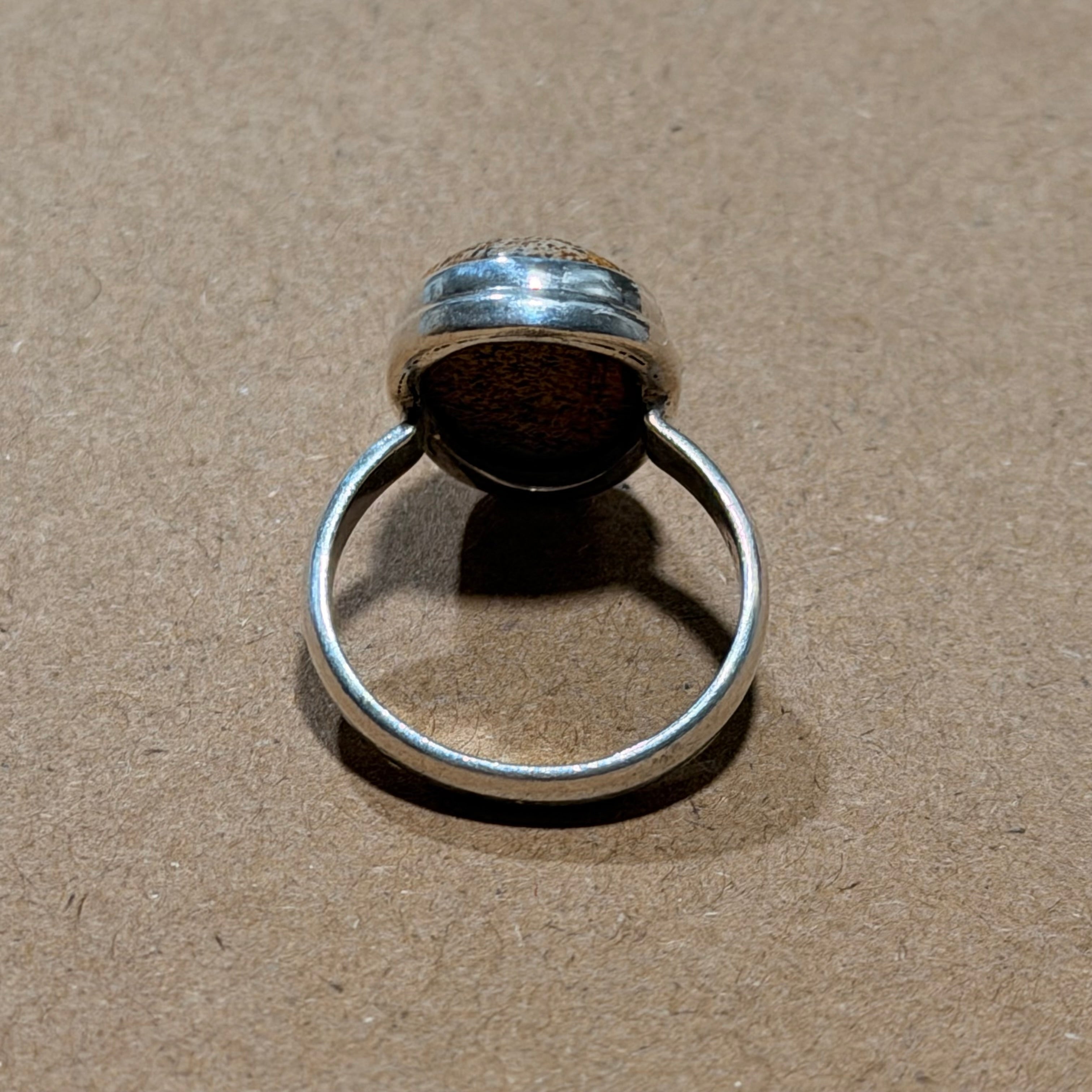 Sterling Skull Carved Stone Ring Sz 7