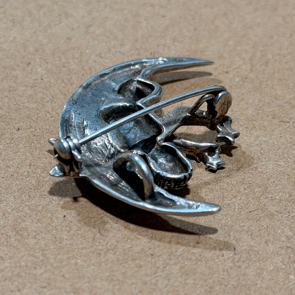 Sterling Cherub Crescent Moon Pendant & Brooch