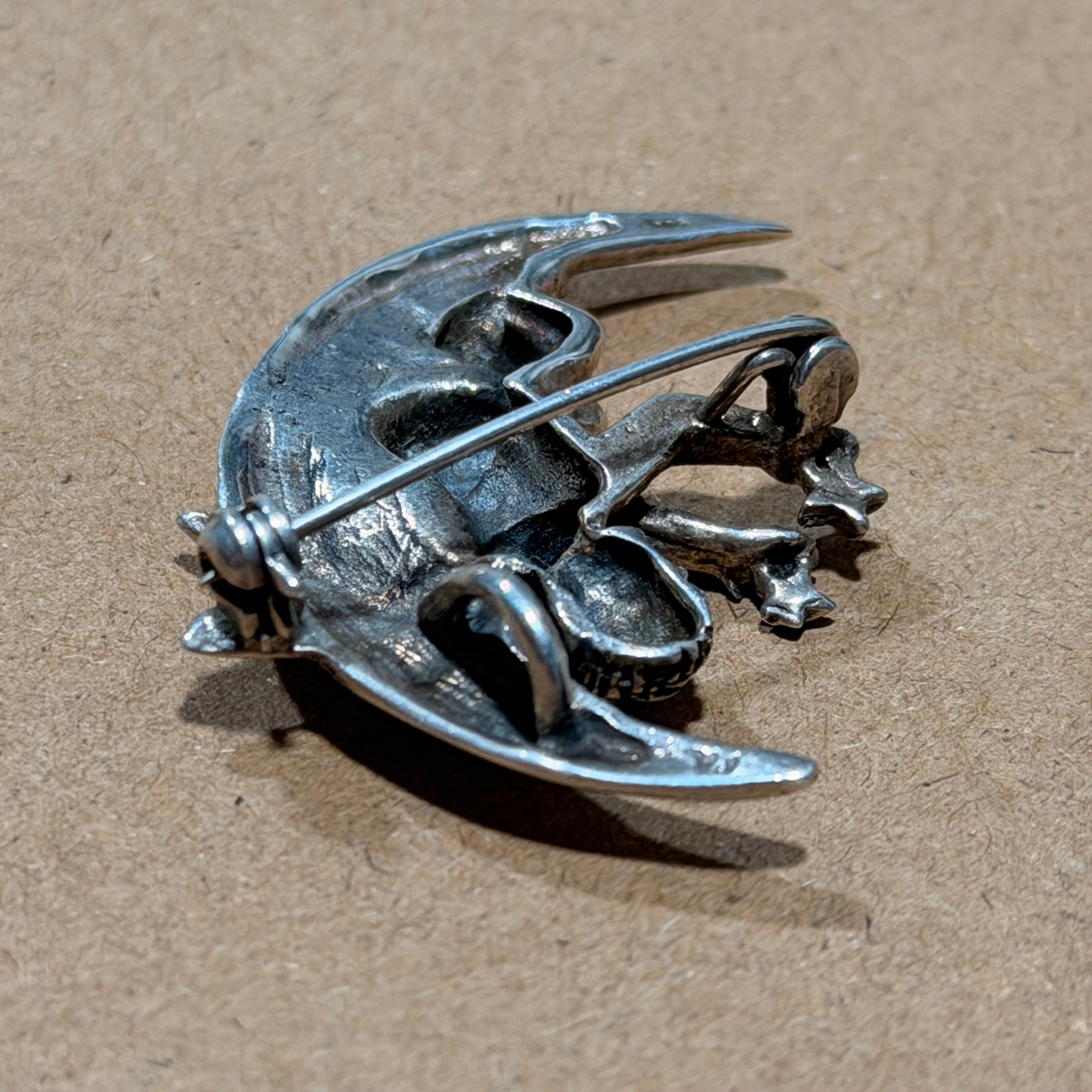 Sterling Cherub Crescent Moon Pendant & Brooch