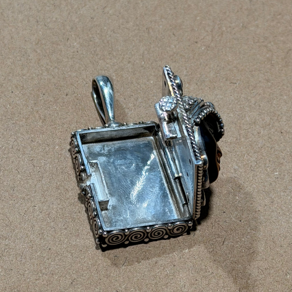 Sterling Goddess Locket Pendant W/ Amber, Garnet, & Citrine