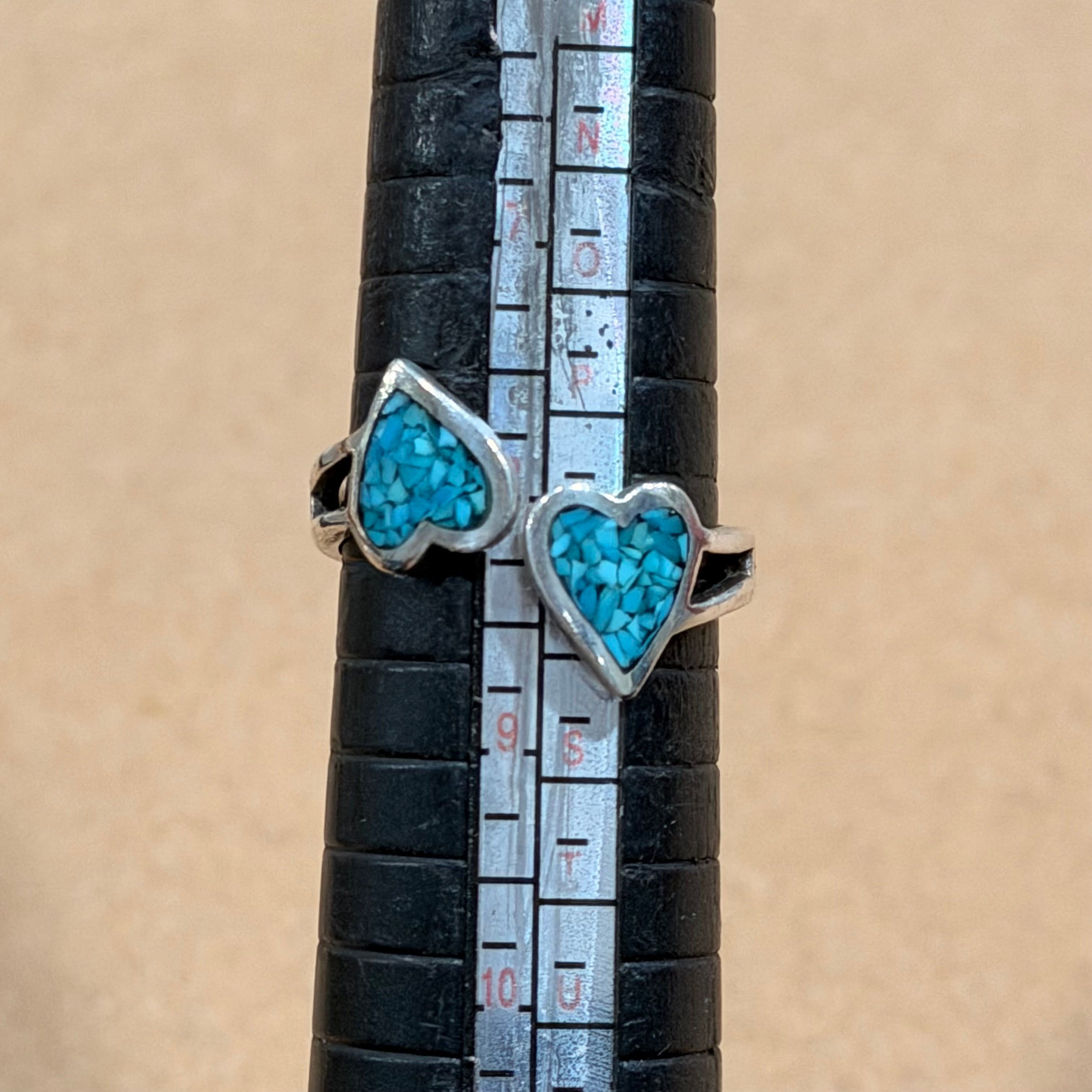 Sterling Turquoise Double Heart Ring Sz 8