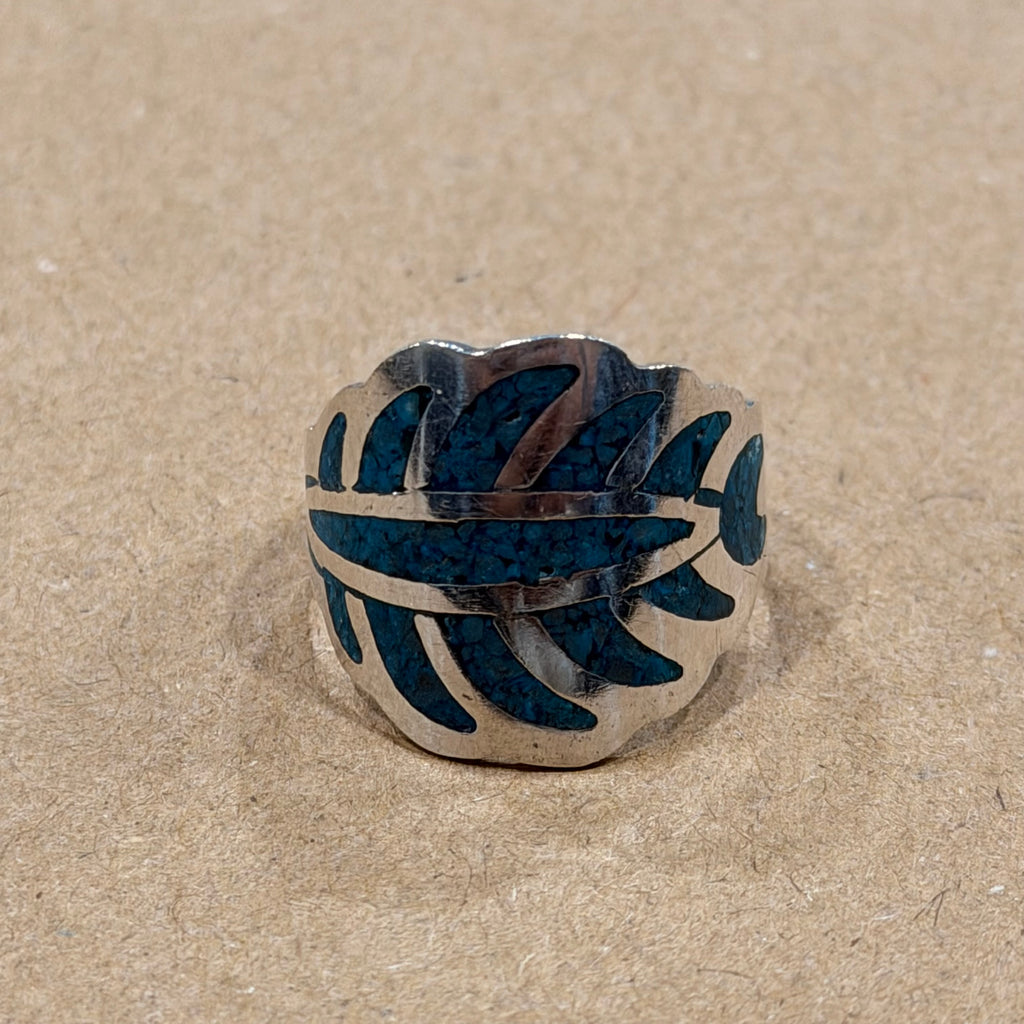 Sterling Turquoise Inlay Southwestern Ring Sz 8