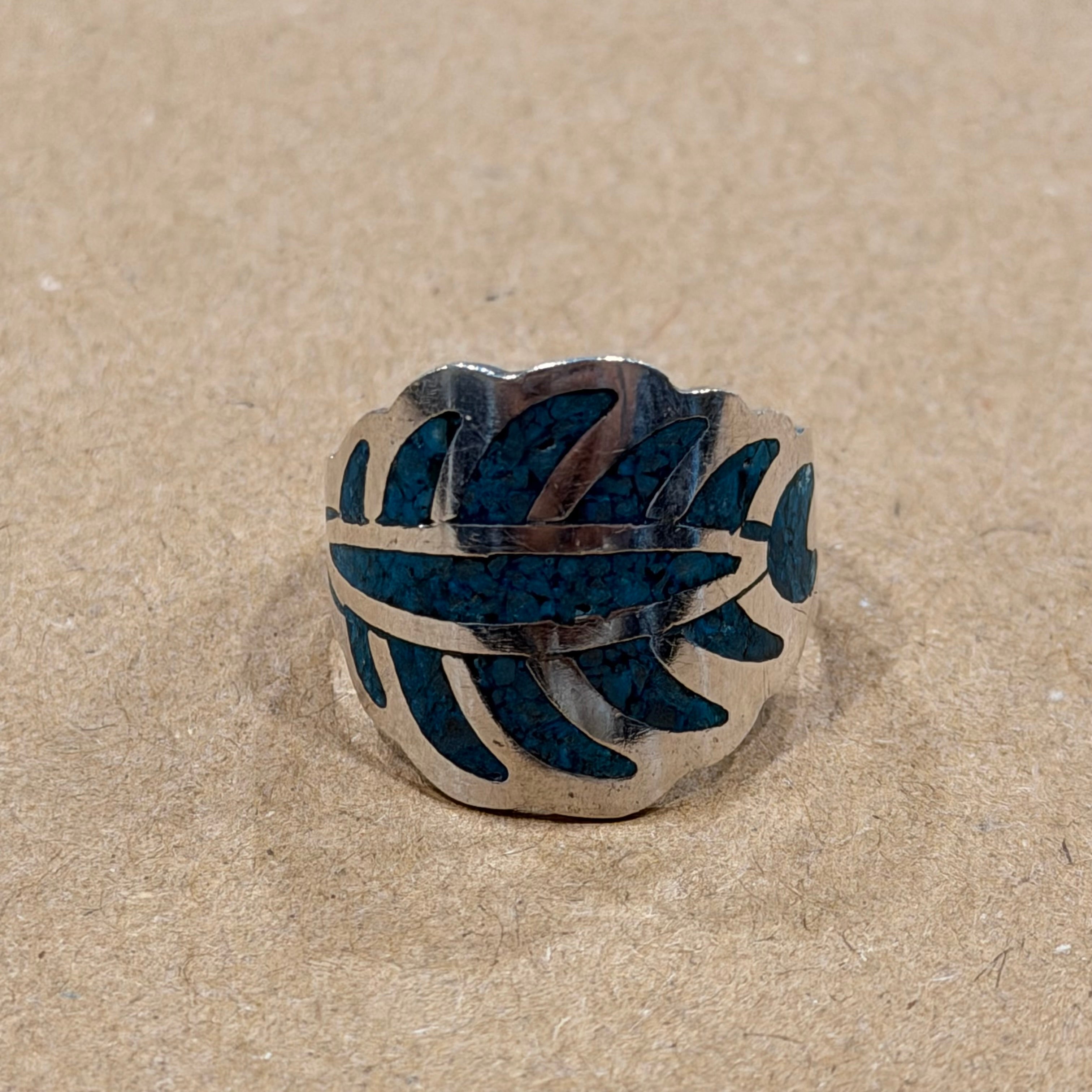 Sterling Turquoise Inlay Southwestern Ring Sz 8