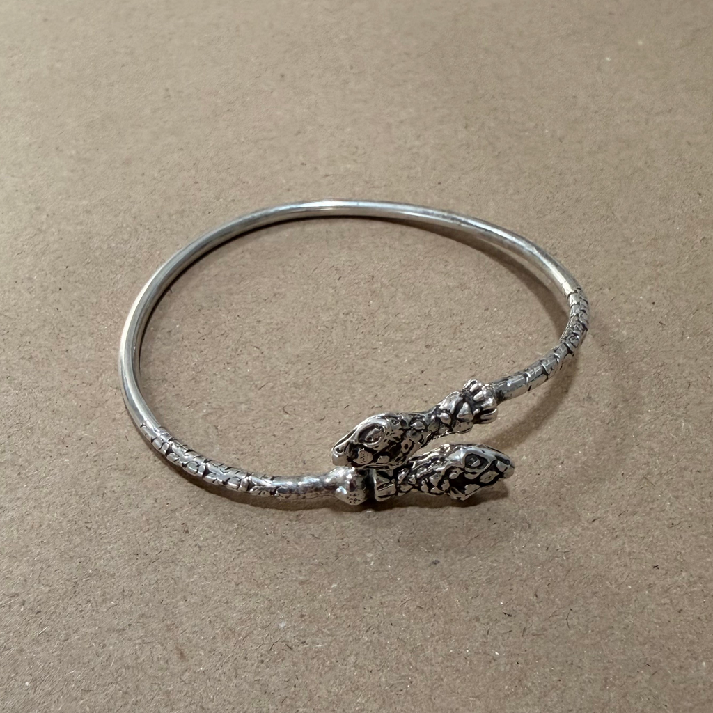 Sterling Snake Head Bypass Slip On Bangle Bracelet 8.5 in