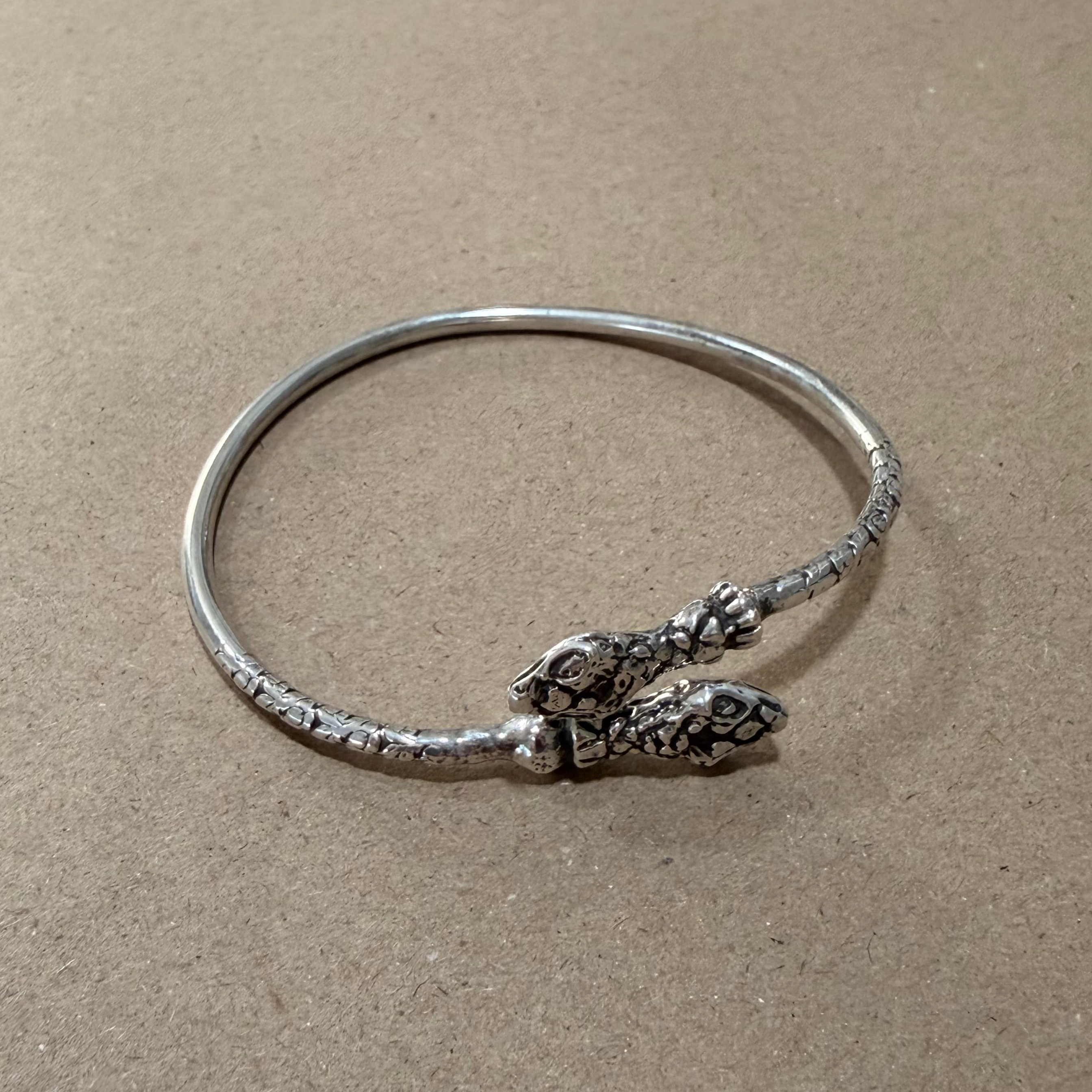 Sterling Snake Head Bypass Slip On Bangle Bracelet 8.5 in