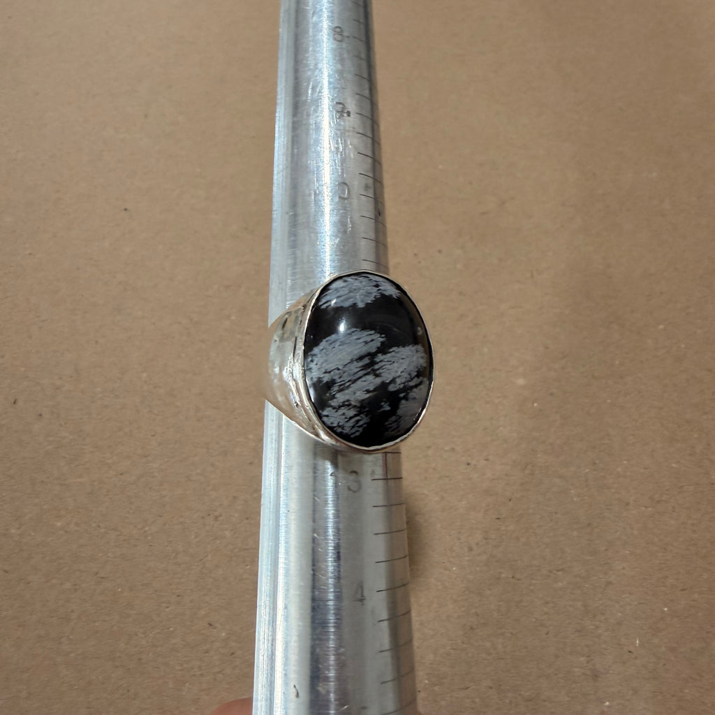 Massive Sterling Snowflake Obsidian Ring Sz 12