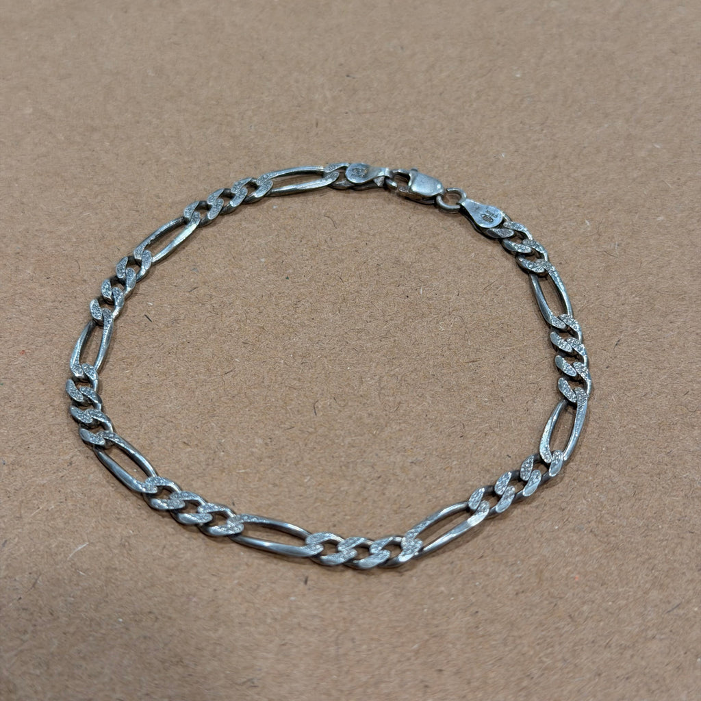 Sterling Textured Figaro Link Bracelet 8 in