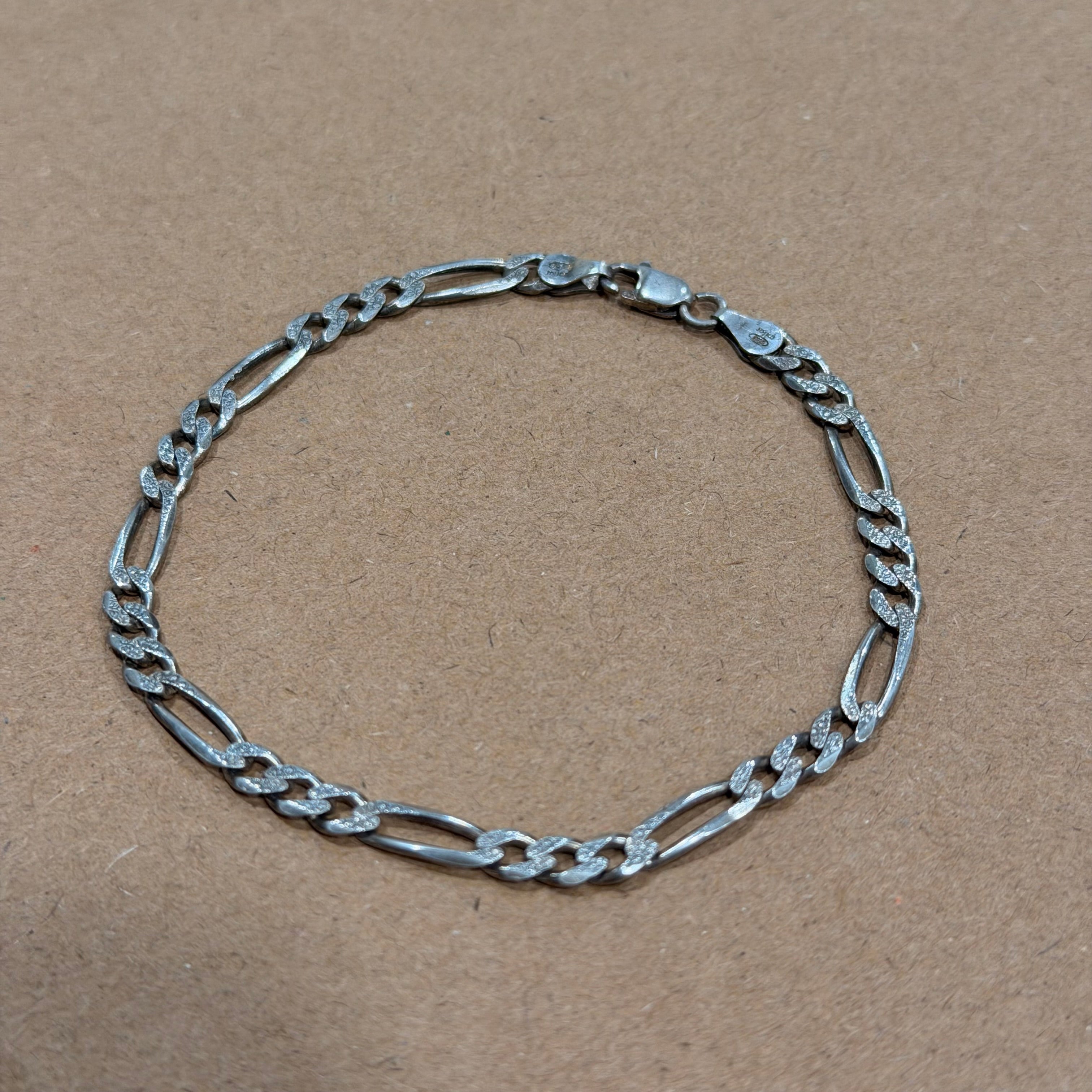 Sterling Textured Figaro Link Bracelet 8 in