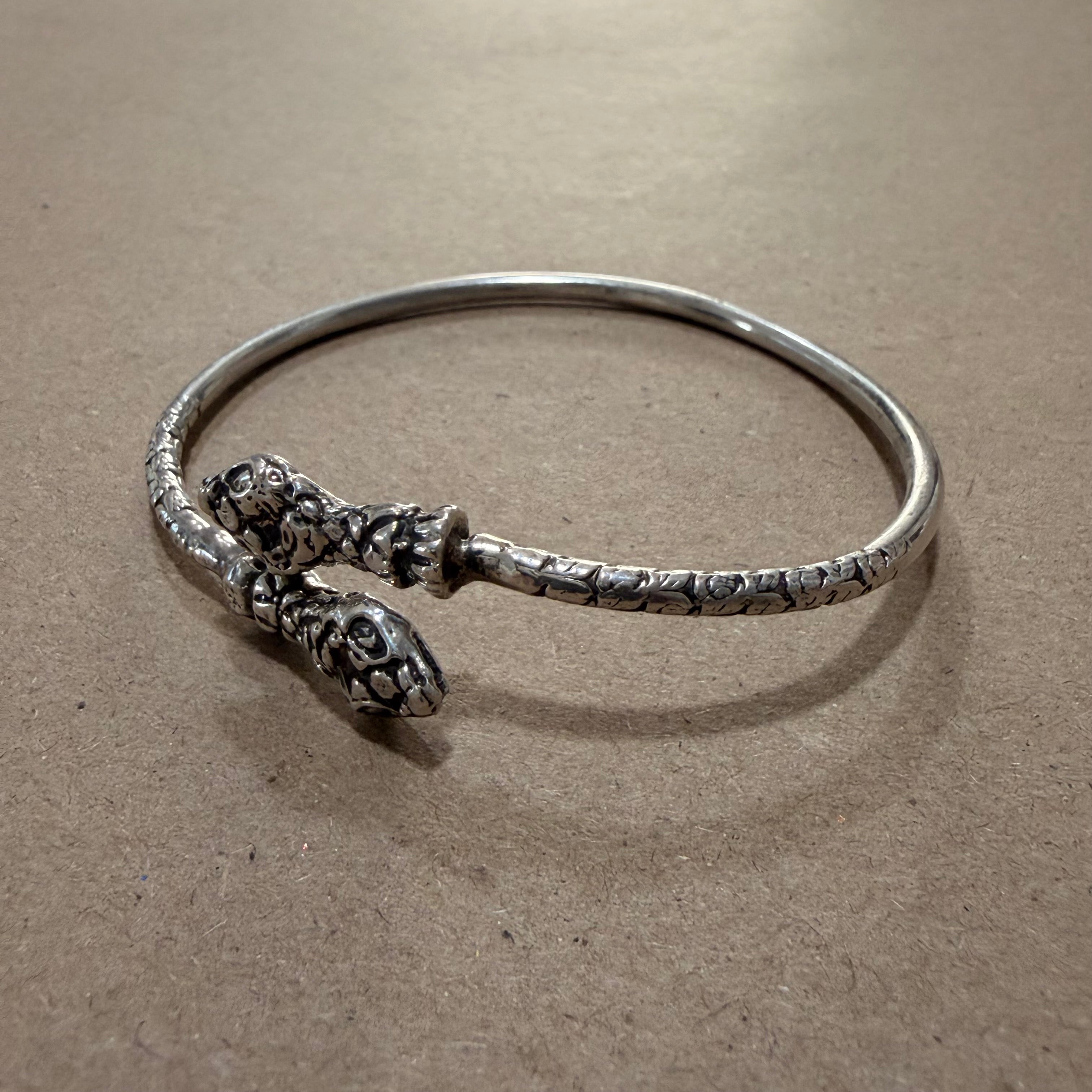 Sterling Snake Head Bypass Slip On Bangle Bracelet 8.5 in