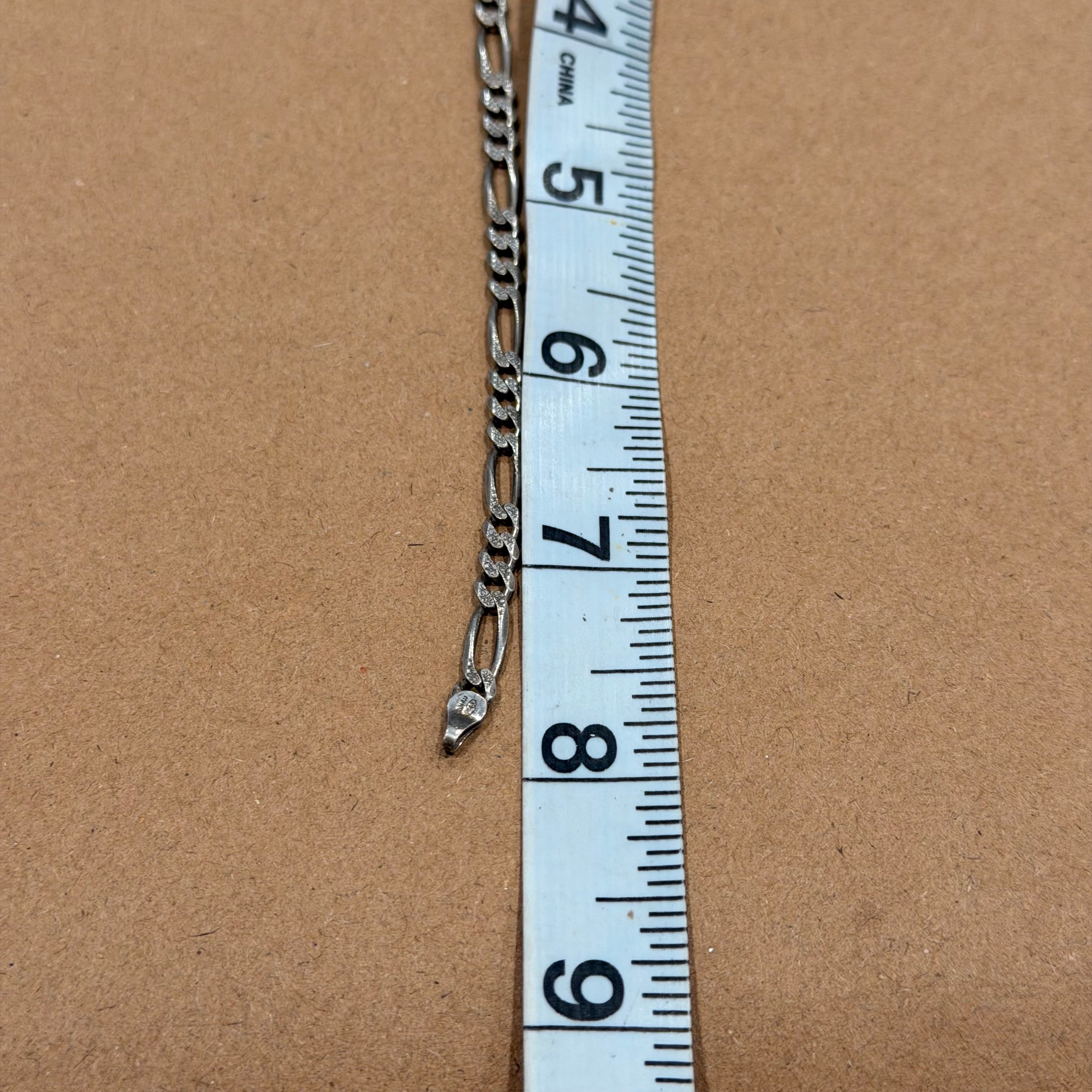 Sterling Textured Figaro Link Bracelet 8 in