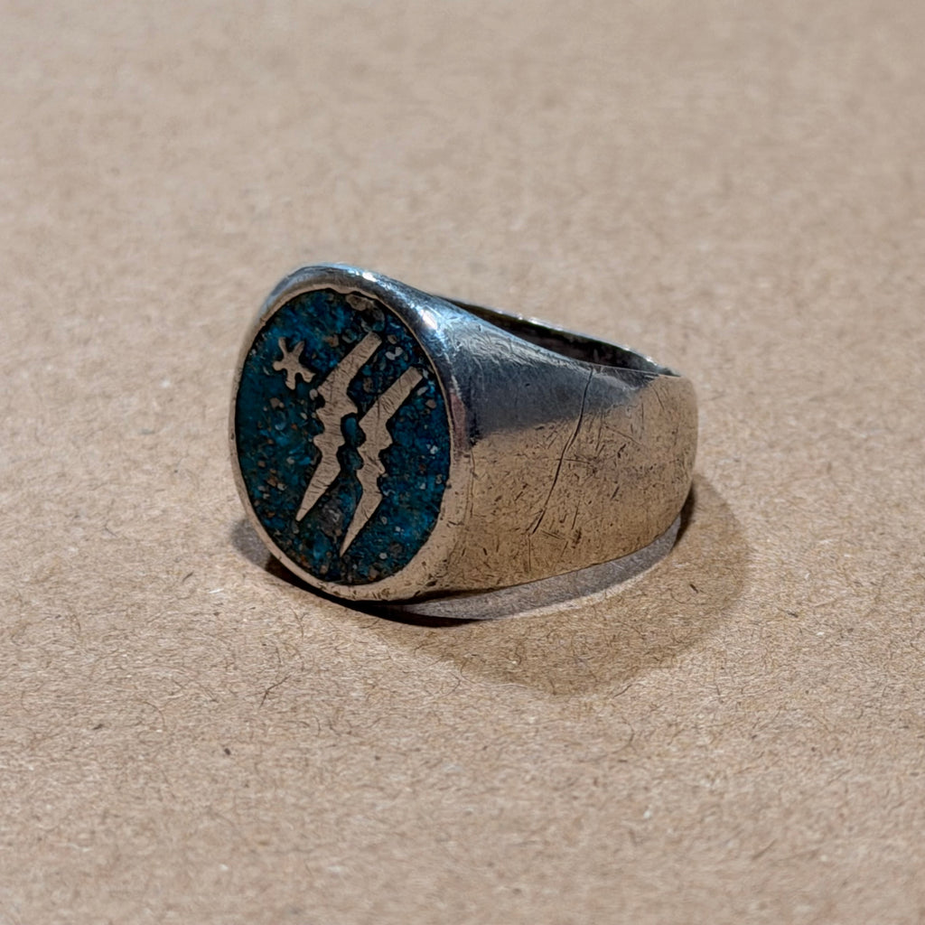 Sterling Southwestern Crushed Turquoise Lightning Bolt Ring Sz 10