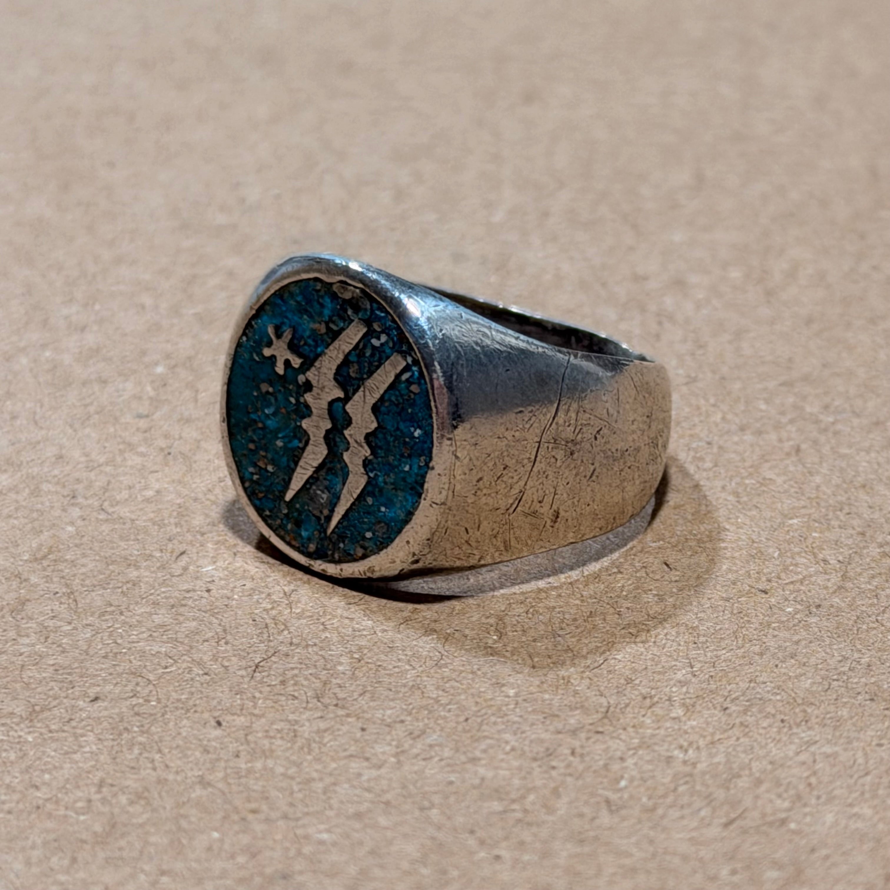 Sterling Southwestern Crushed Turquoise Lightning Bolt Ring Sz 10