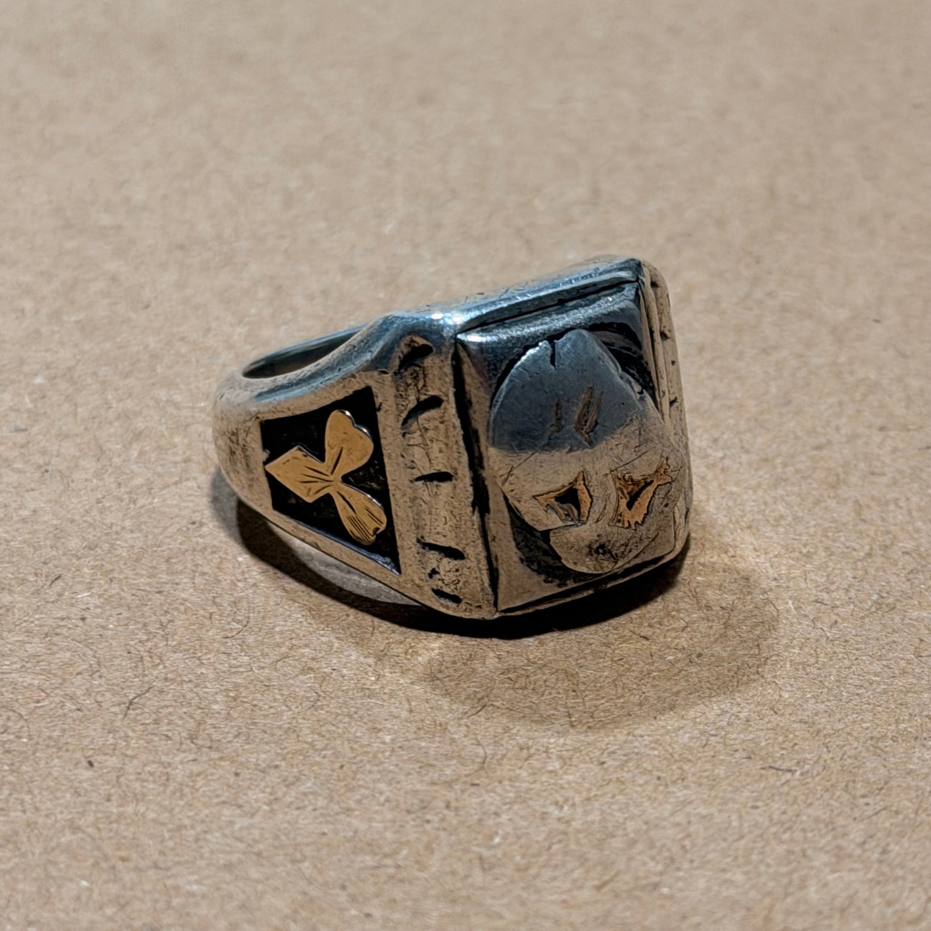 Sterling Gold Inlay Signet Ring Sz 10