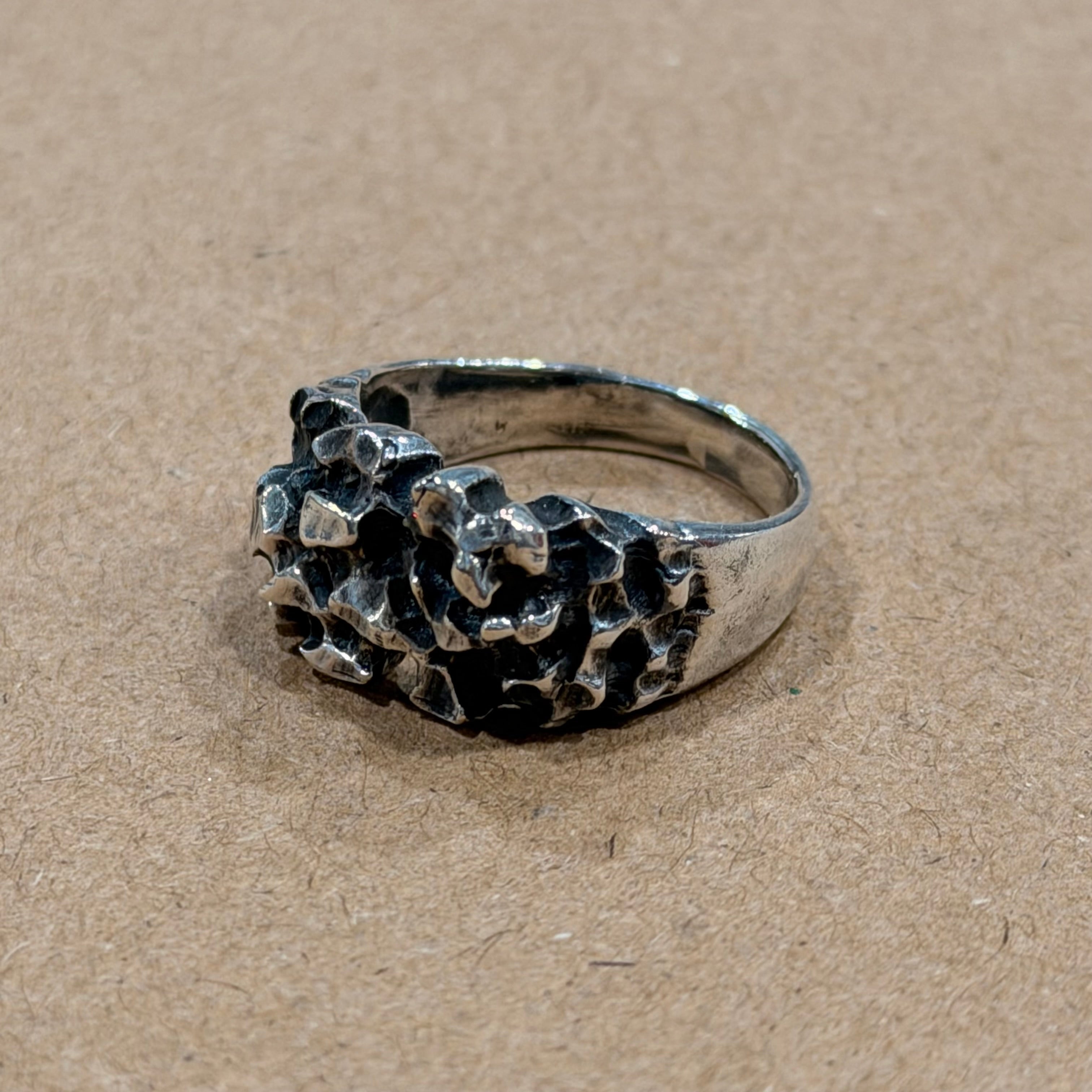 Sterling Nugget Brutalist Ring Sz 7.5