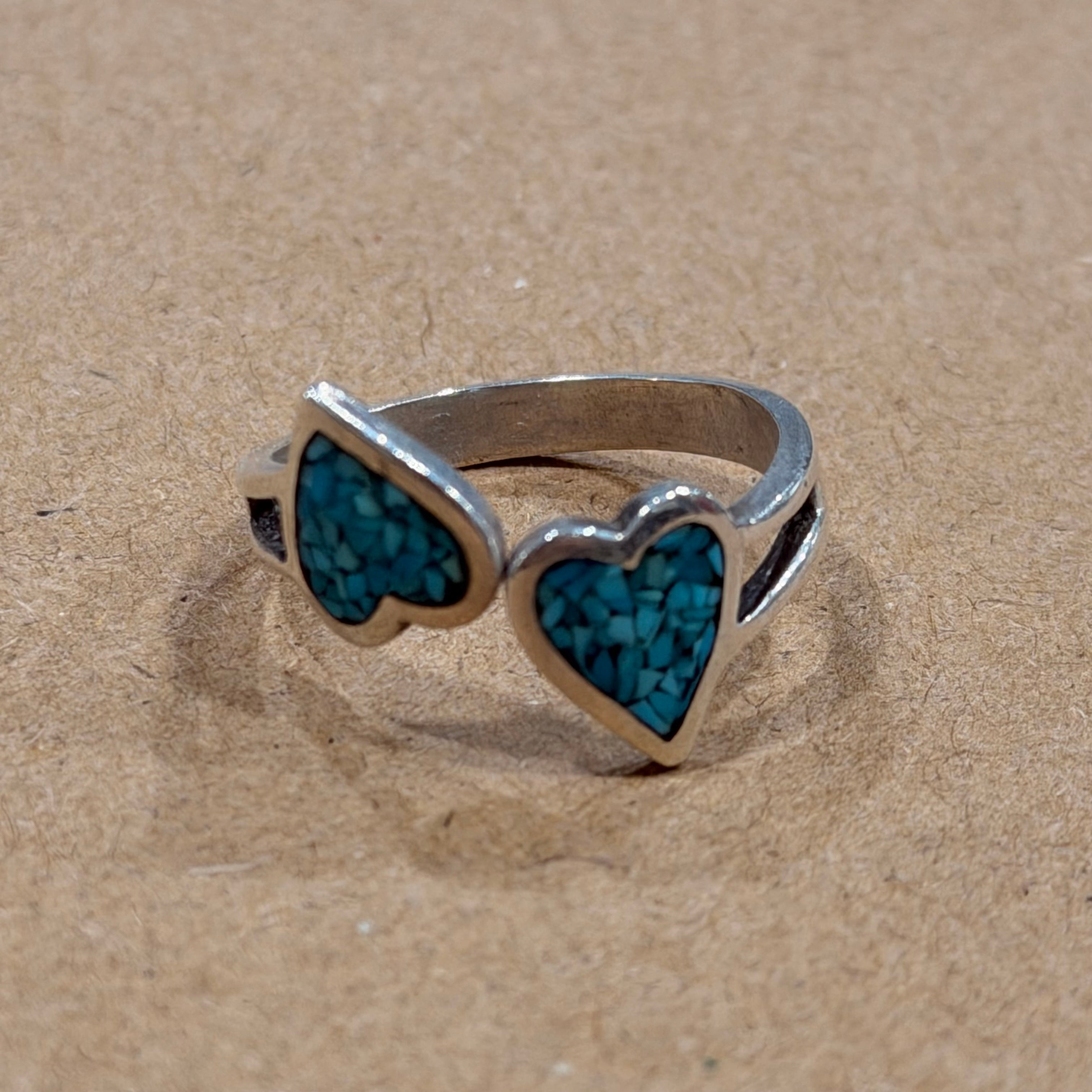 Sterling Turquoise Double Heart Ring Sz 8