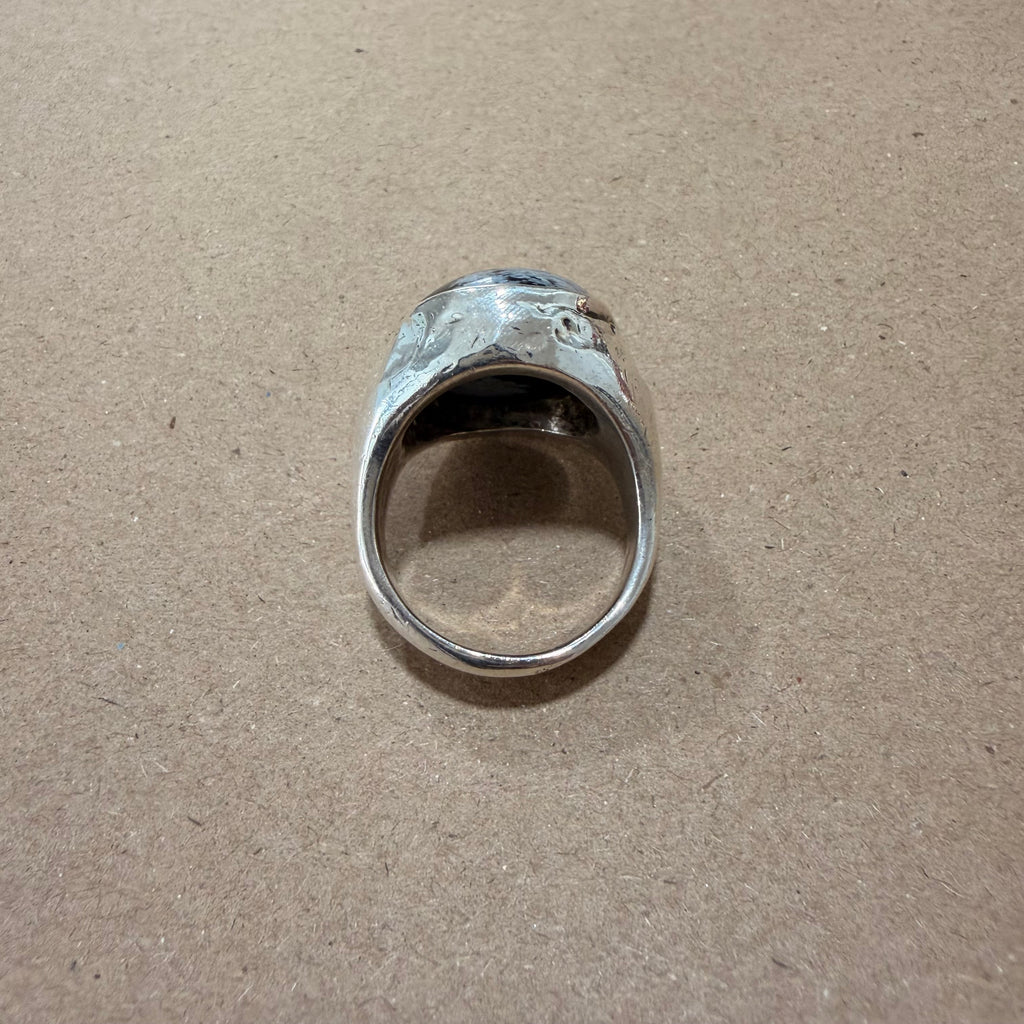 Massive Sterling Snowflake Obsidian Ring Sz 12