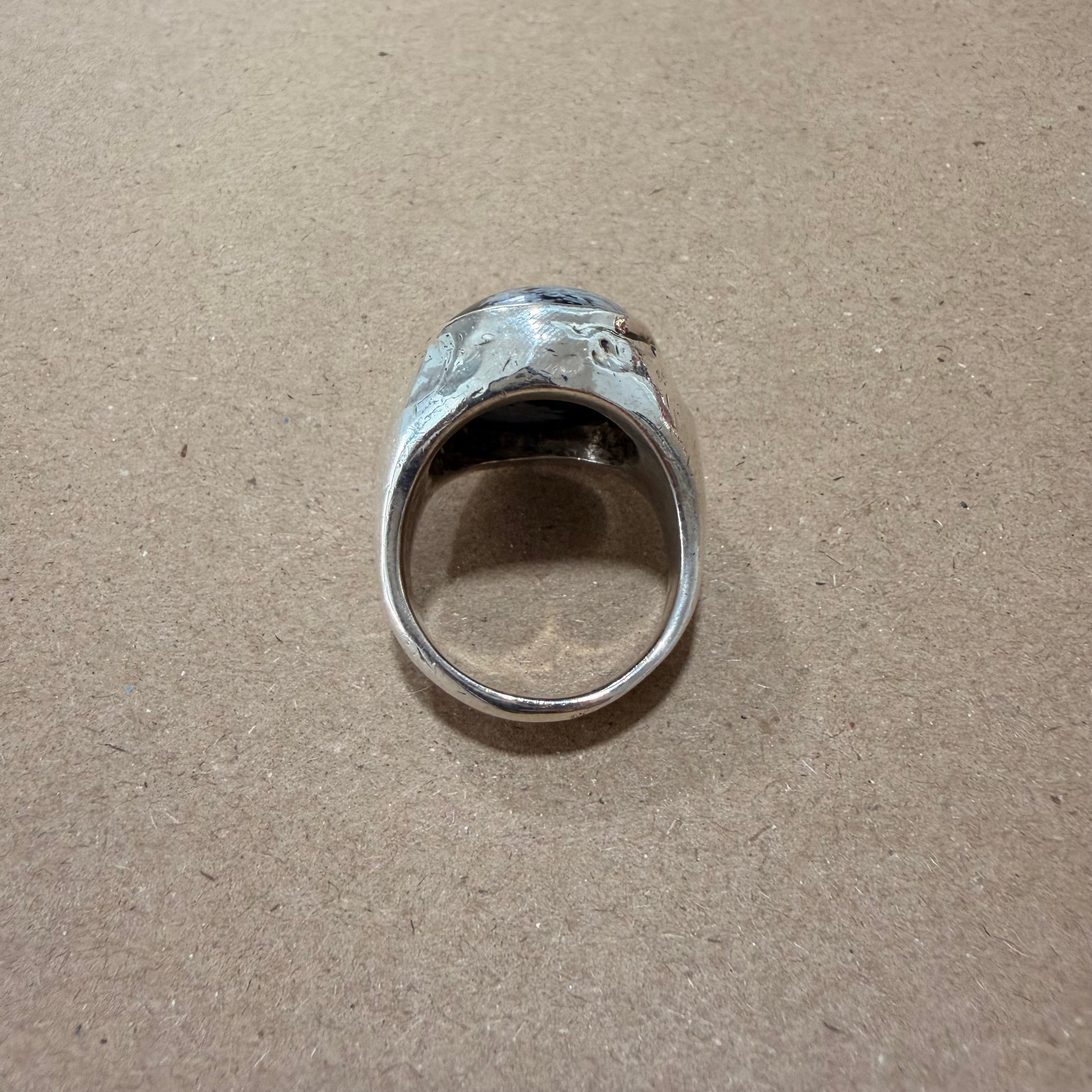 Massive Sterling Snowflake Obsidian Ring Sz 12