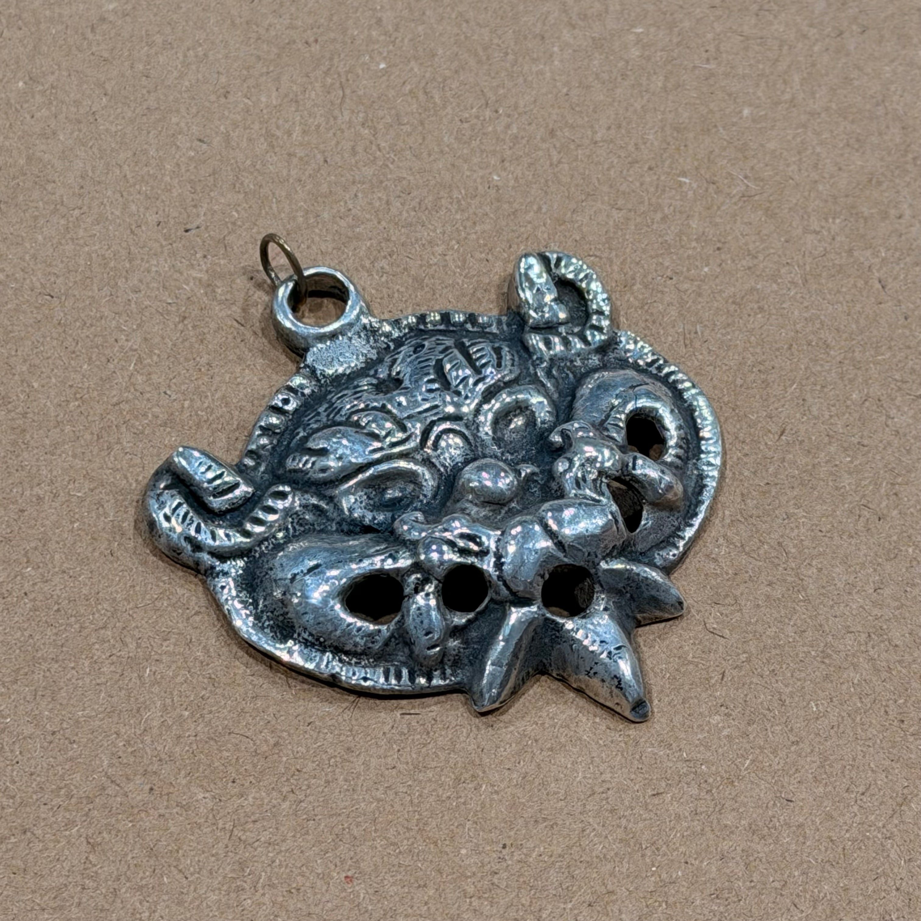 Massive Solid Sterling Tibetan Tiger Head Pendant 2 in.