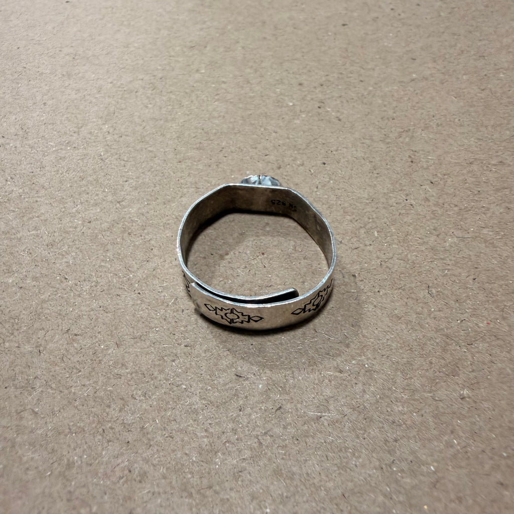 Coral & Sterling Navajo Adjustable Engraved Band Ring Sz 12