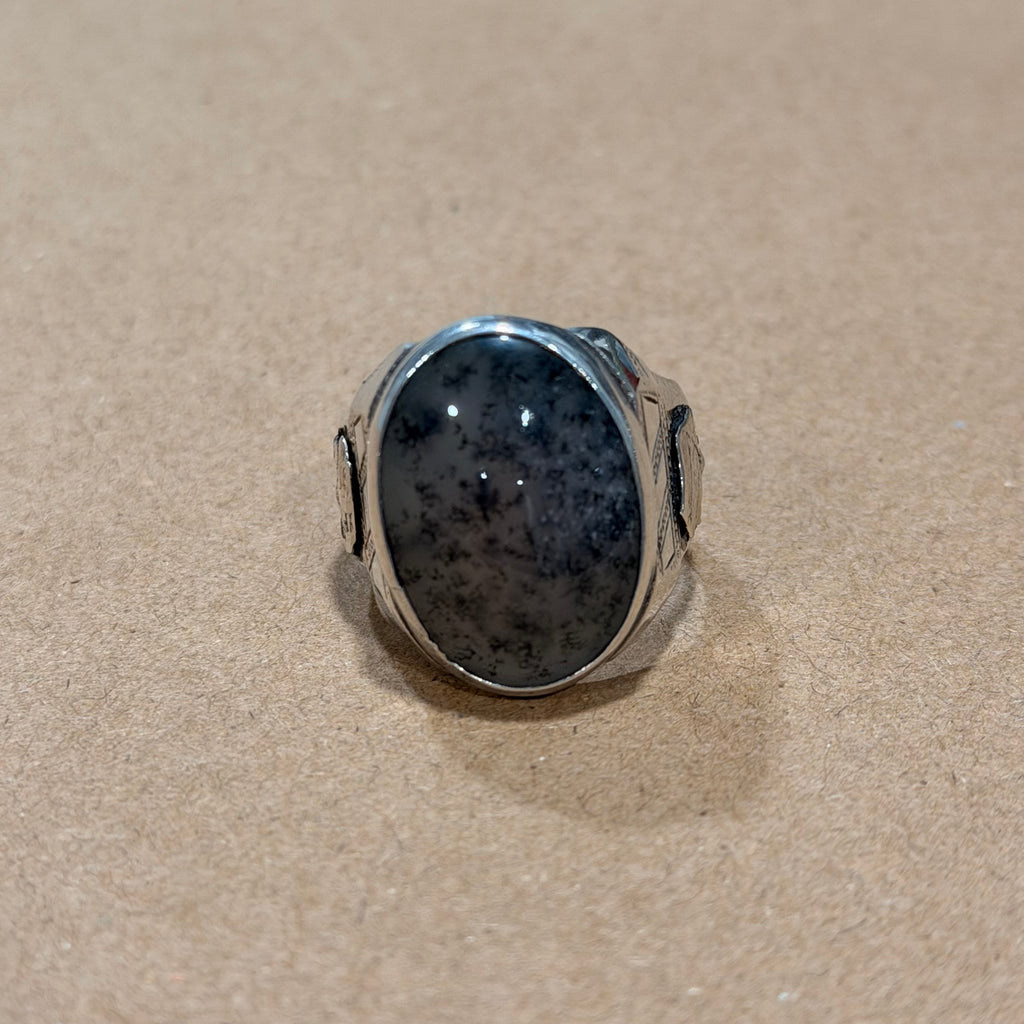 Sterling Dendritic Agate Engraved Ring Sz 10.5