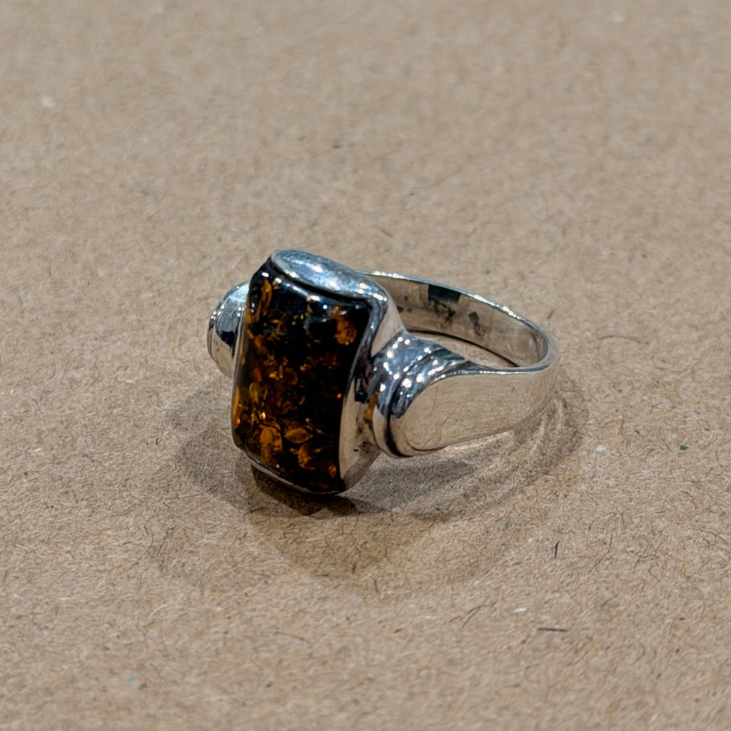 Sterling Baltic Amber Ring Sz 5.75