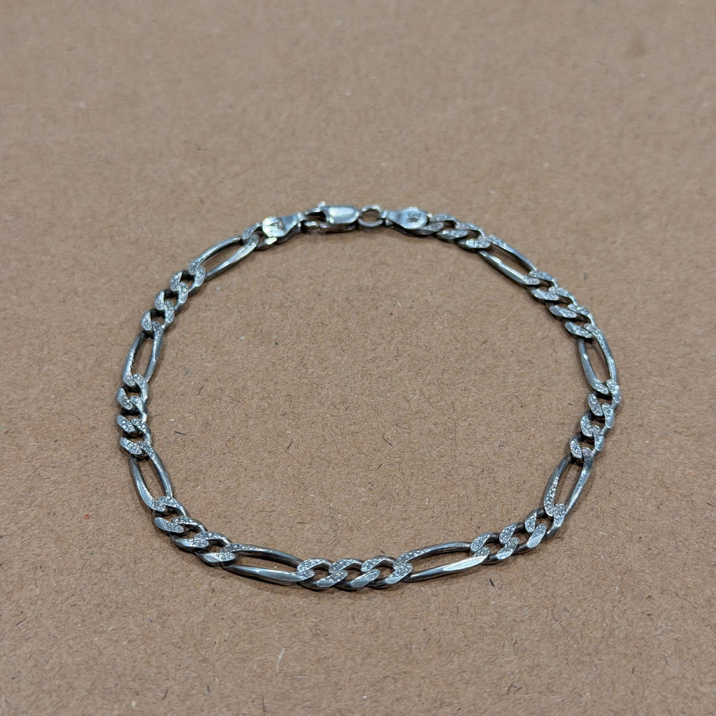 Sterling Textured Figaro Link Bracelet 8 in