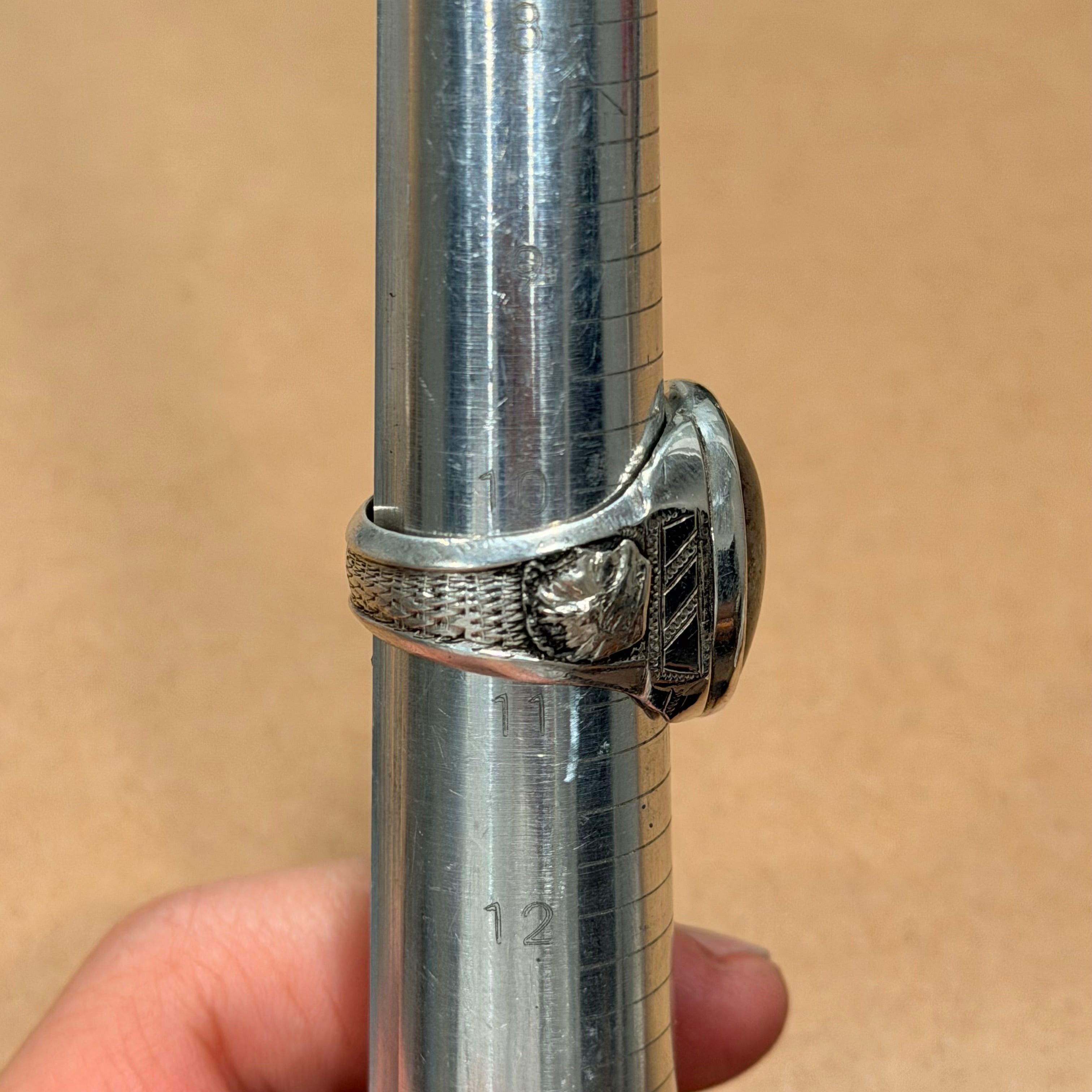 Sterling Dendritic Agate Engraved Ring Sz 10.5