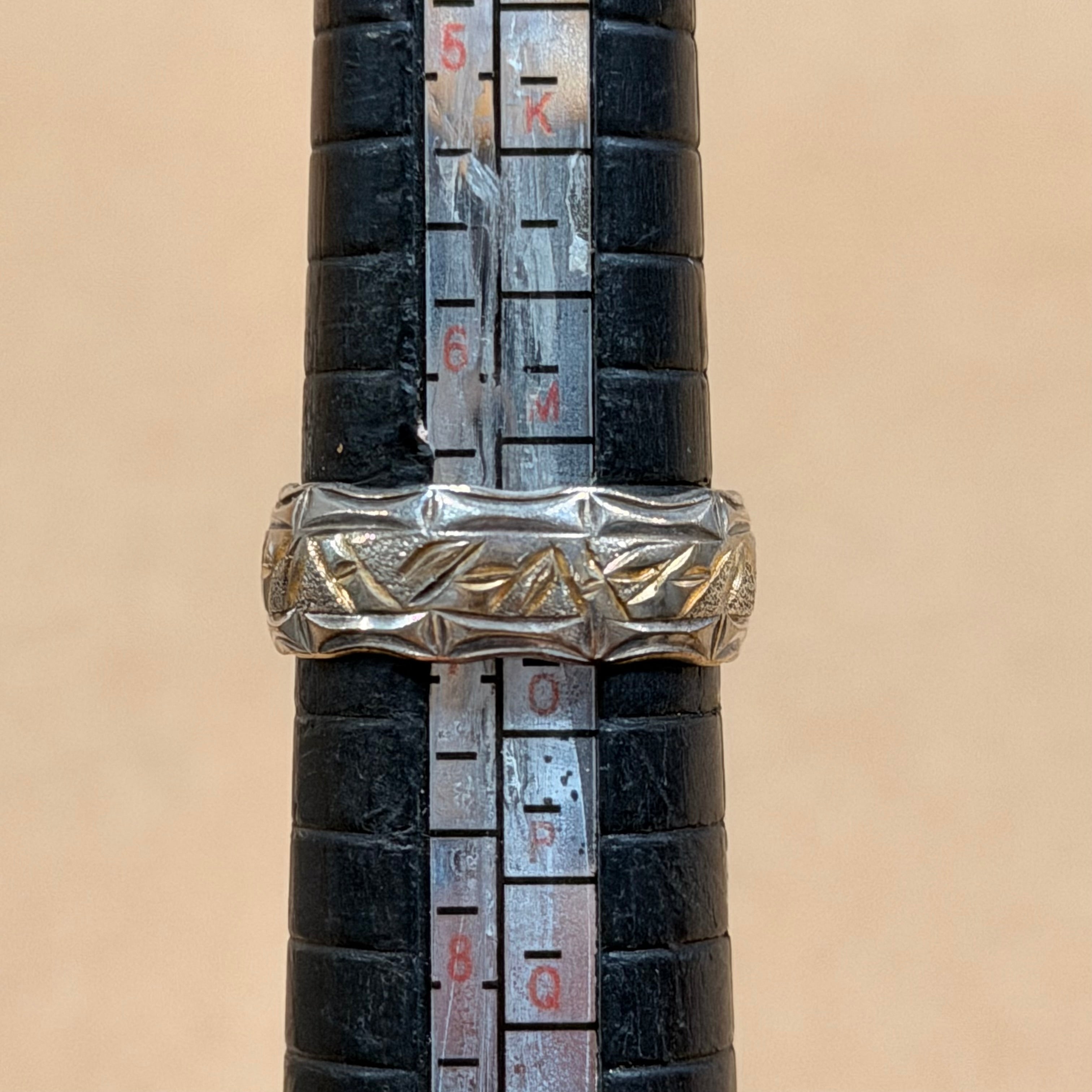 Sterling Gold Inlay Engraved Band Ring Sz 6.75