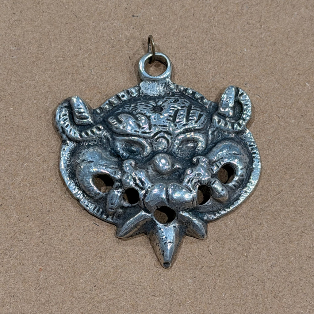 Massive Solid Sterling Tibetan Tiger Head Pendant 2 in.