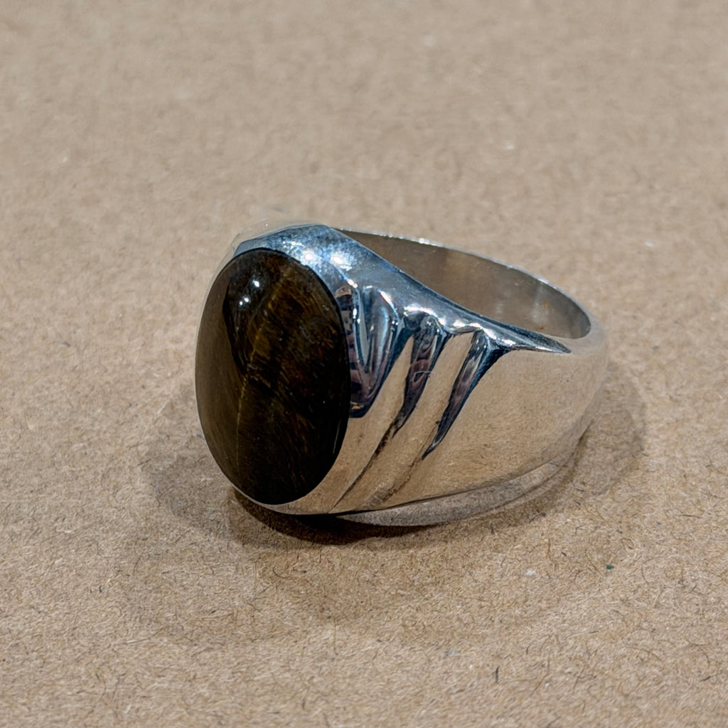 Sterling Chunky Tigers Eye Ring Sz 11
