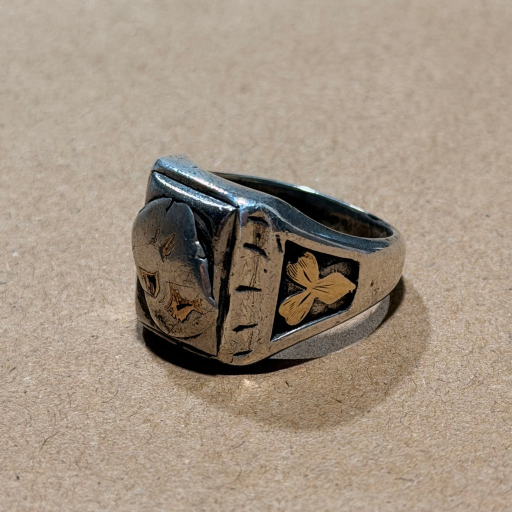 Sterling Gold Inlay Signet Ring Sz 10