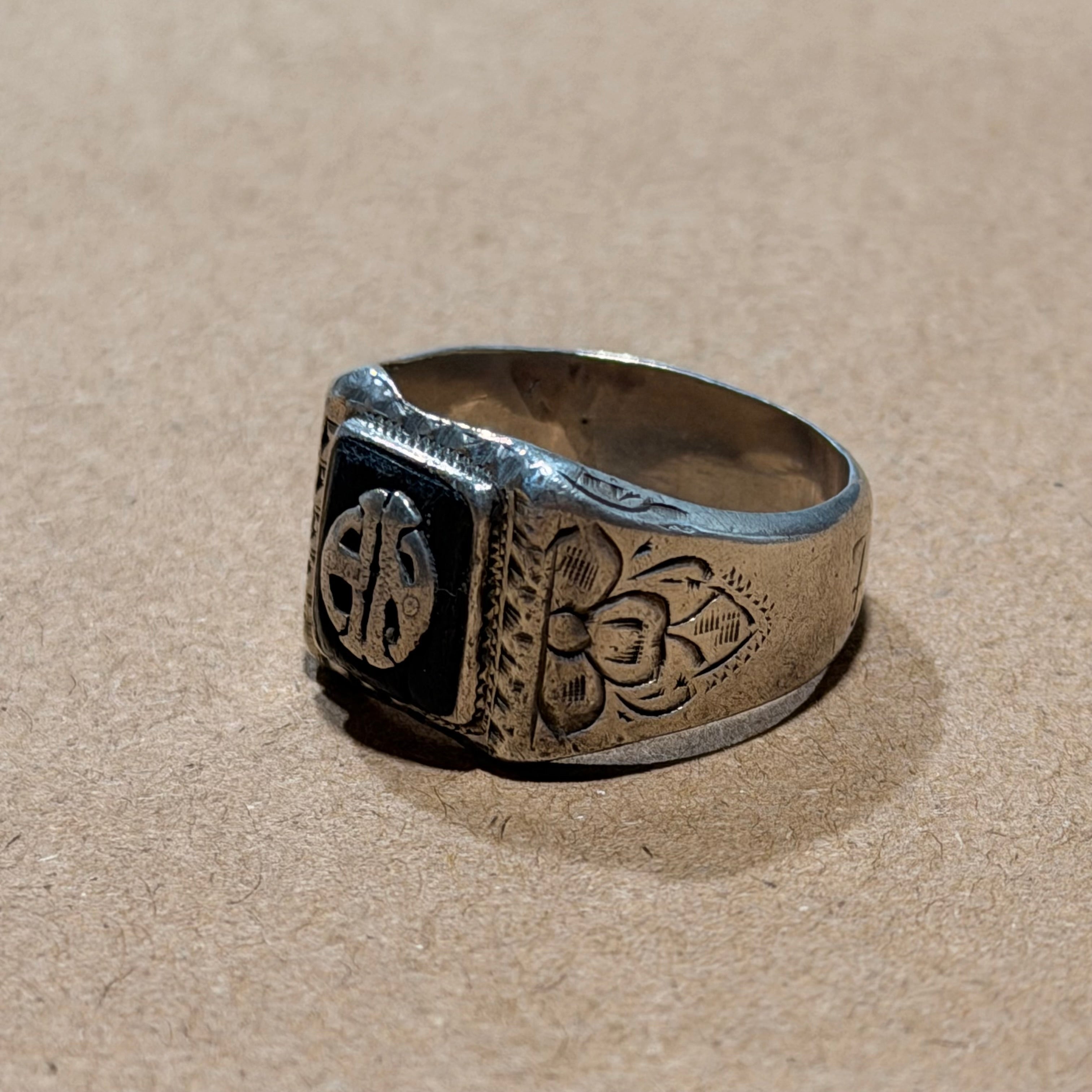 Sterling Onyx Signet Ring With Engraving Sz 10