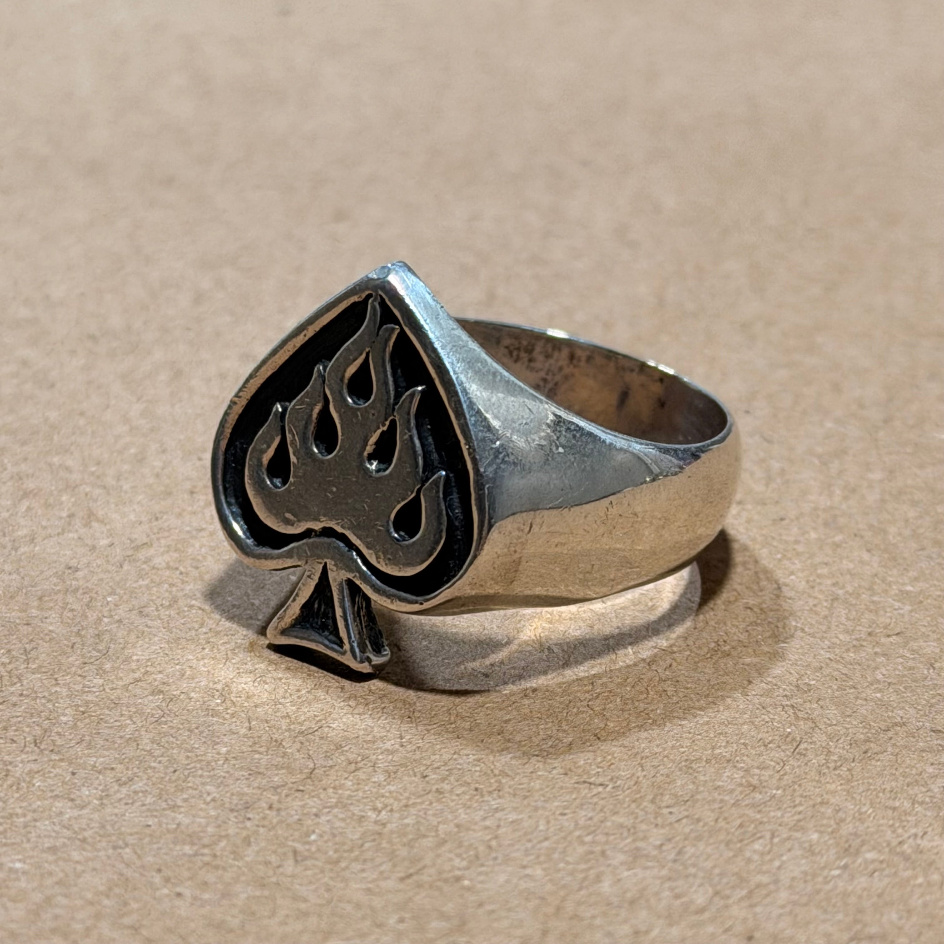 Huge Sterling Flaming Ace Ring by Nino Sz 14