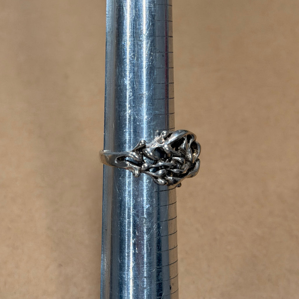 Sterling Brutalist Abstract Ring Sz 8
