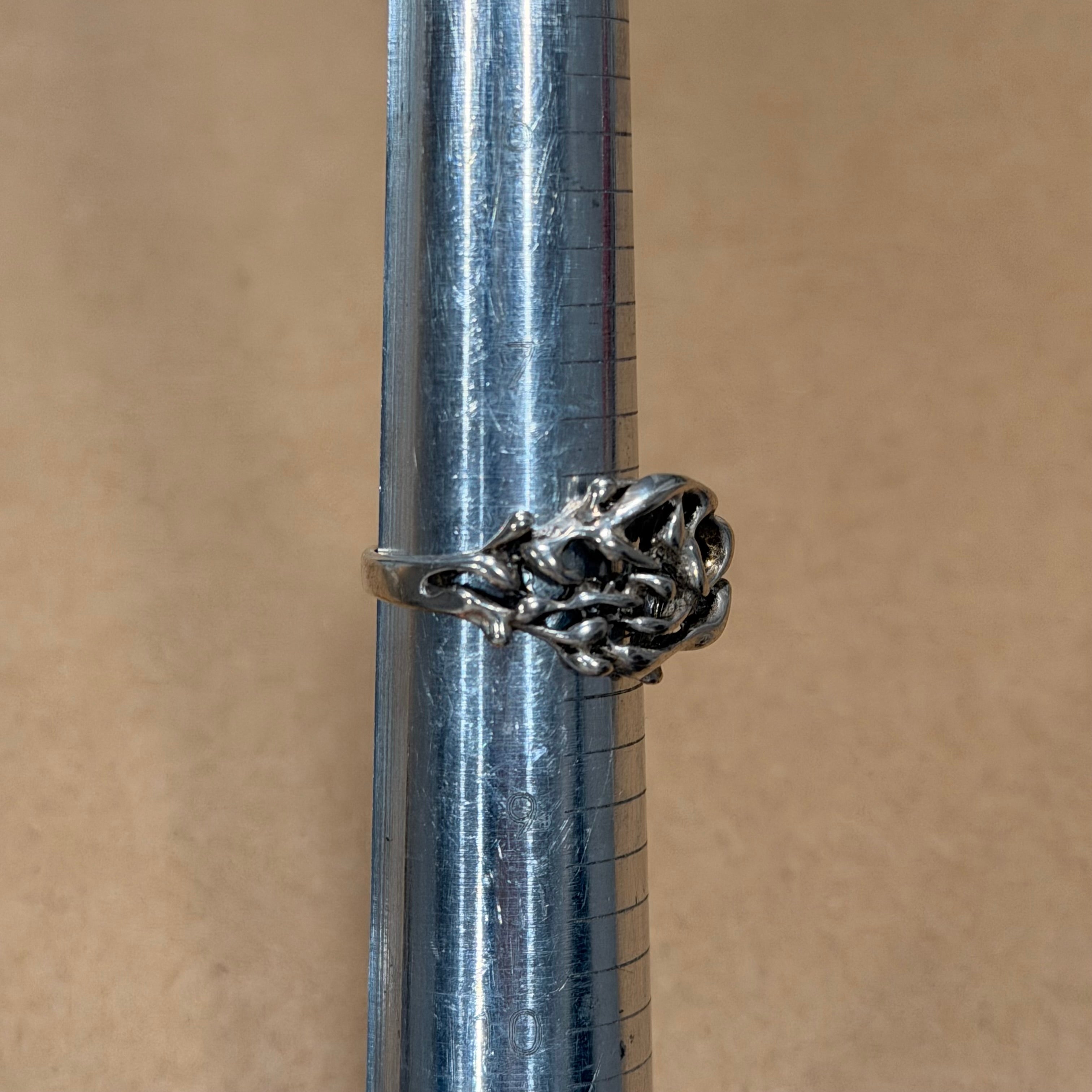 Sterling Brutalist Abstract Ring Sz 8