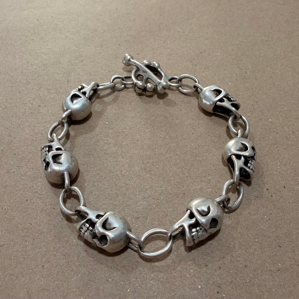 Massive Sterling Skull Link Bracelet 10.5 in