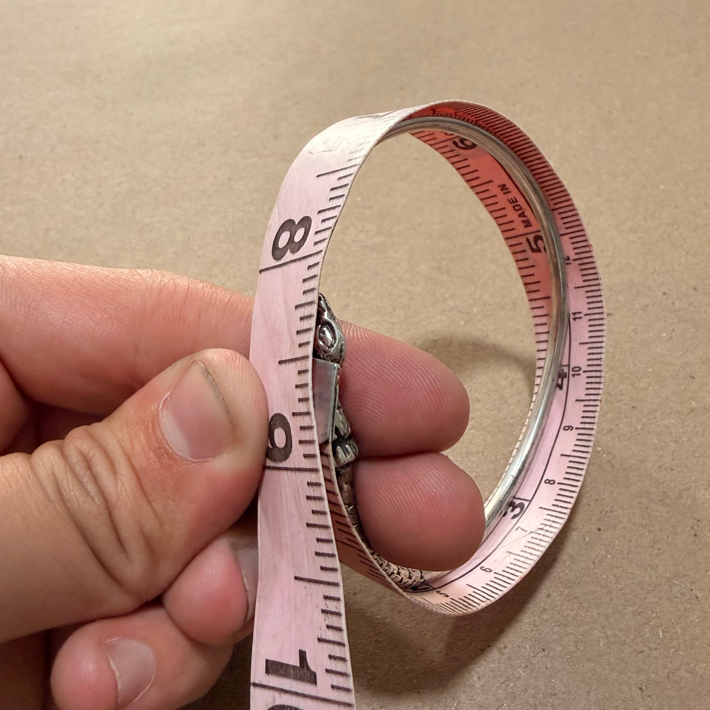 Sterling Snake Head Bypass Slip On Bangle Bracelet 8.5 in