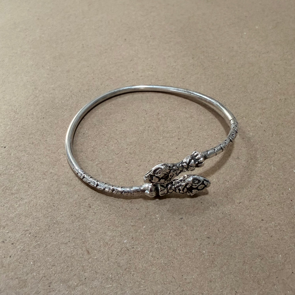 Sterling Snake Head Bypass Slip On Bangle Bracelet 8.5 in