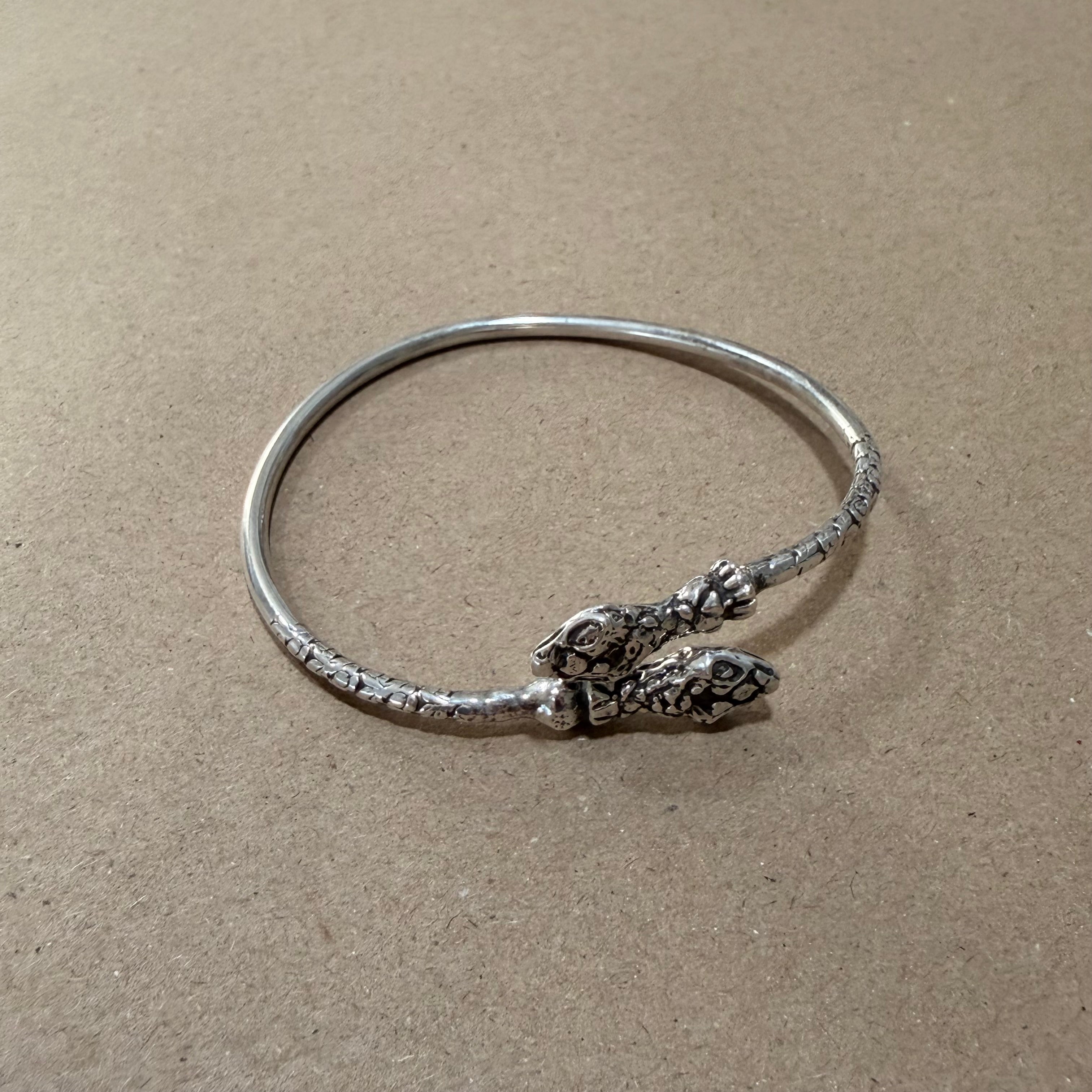 Sterling Snake Head Bypass Slip On Bangle Bracelet 8.5 in