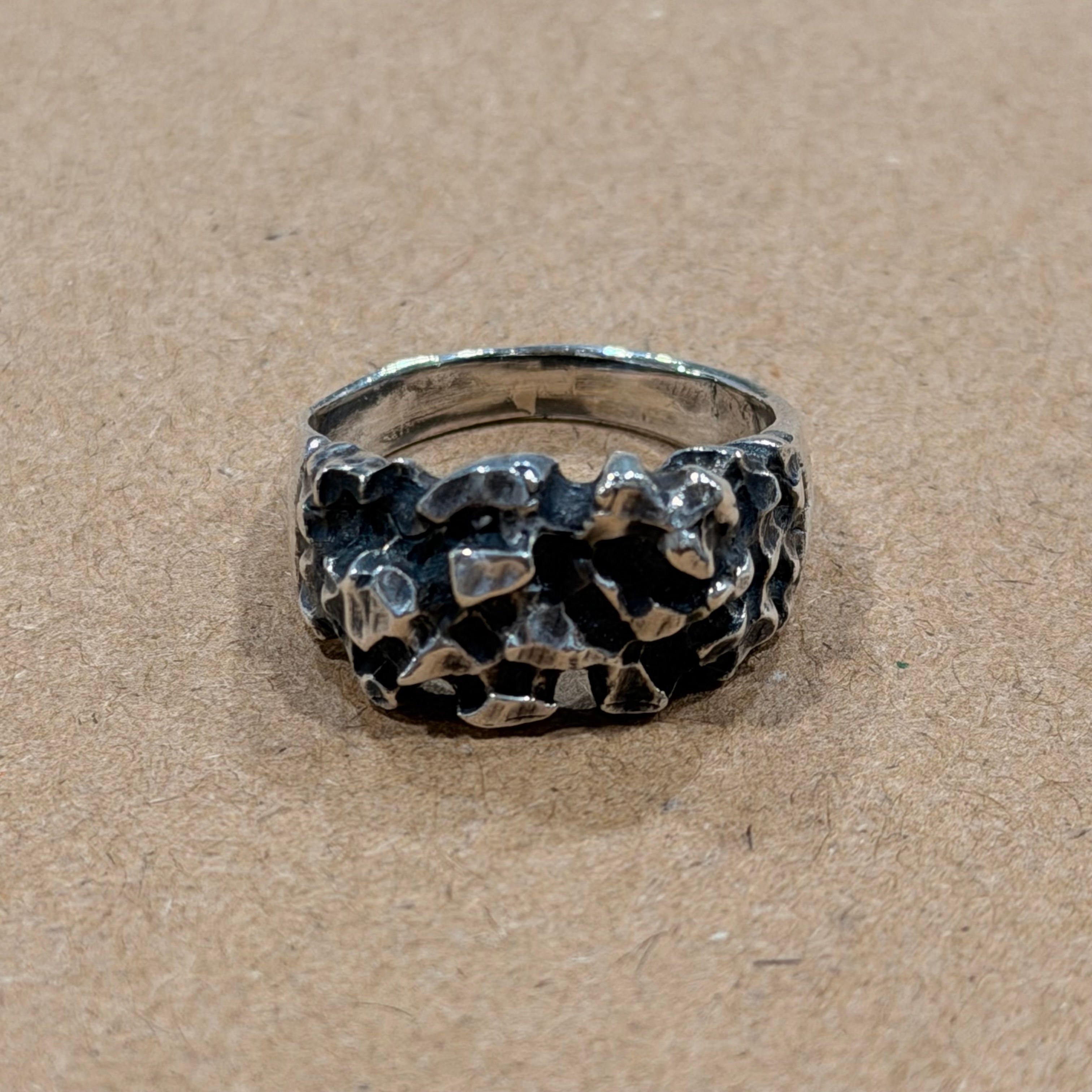 Sterling Nugget Brutalist Ring Sz 7.5