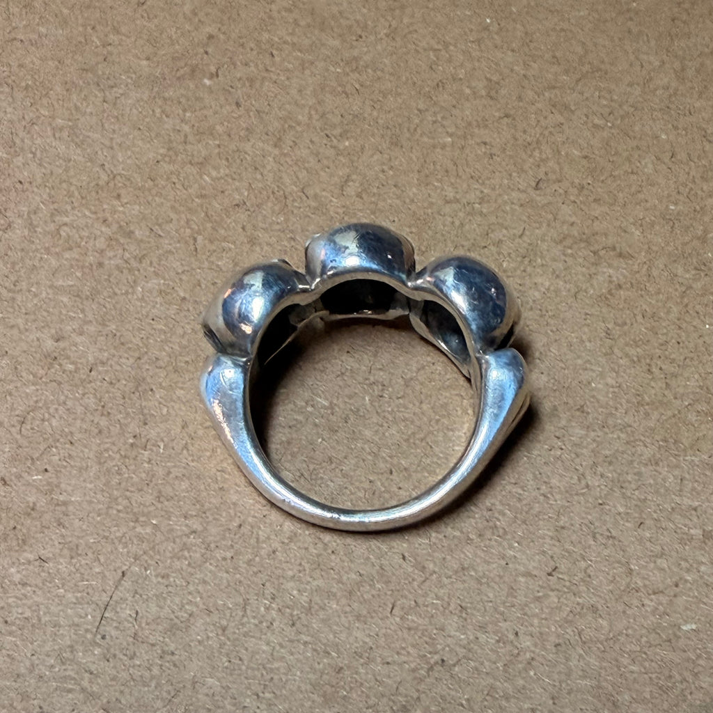 Sterling Triple Skull Biker Ring Sz 8