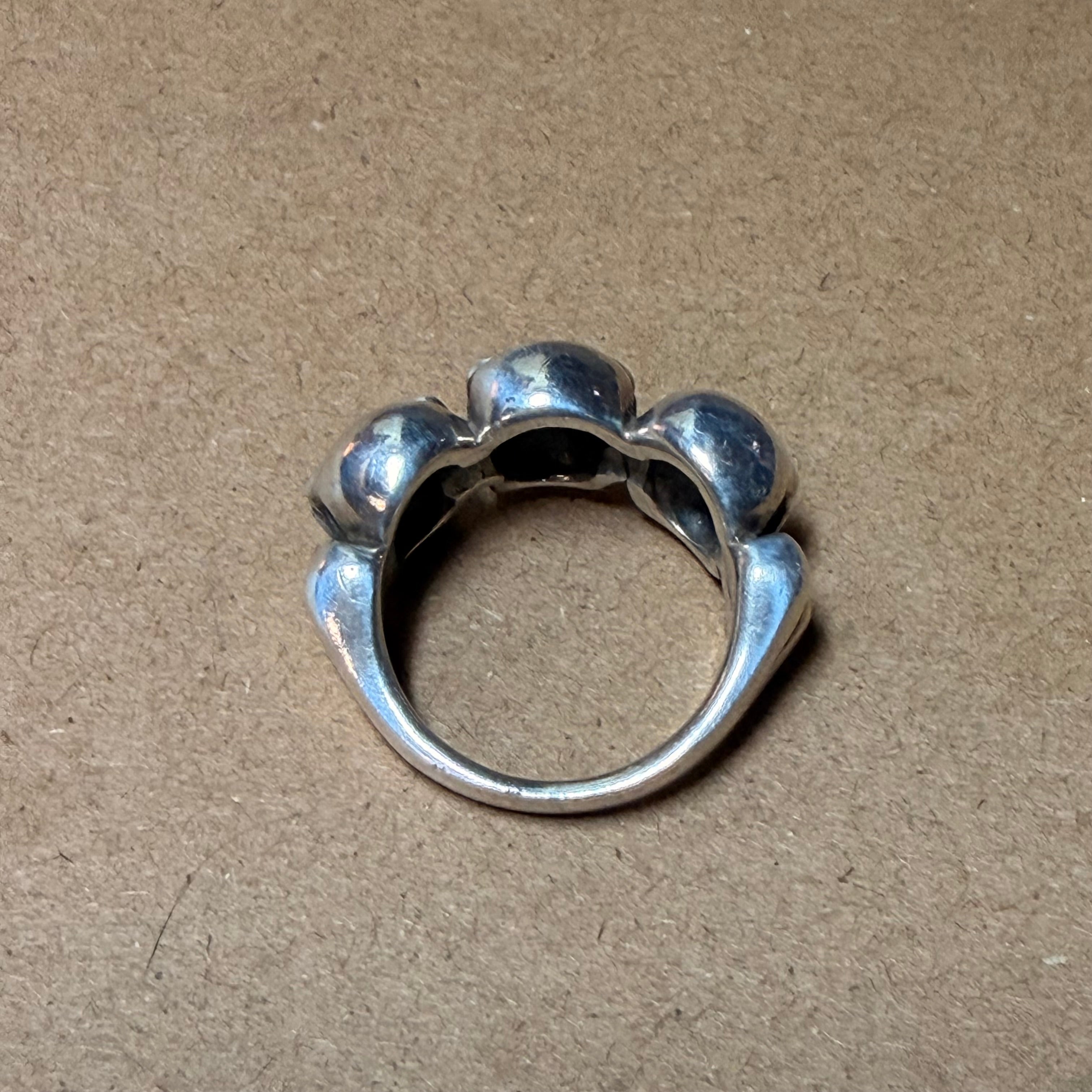 Sterling Triple Skull Biker Ring Sz 8