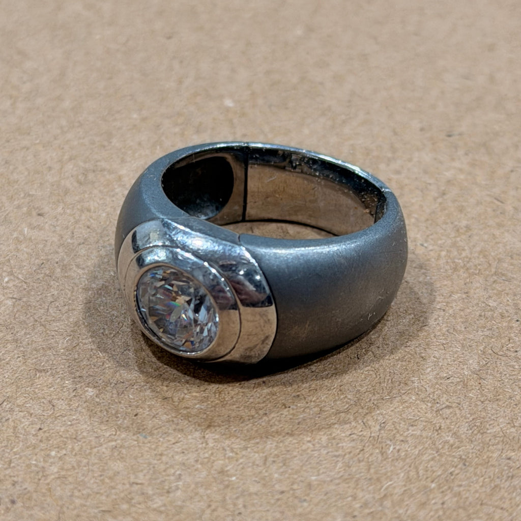Sterling Matte Gray Cubic Zirconia Ring Sz 7.5