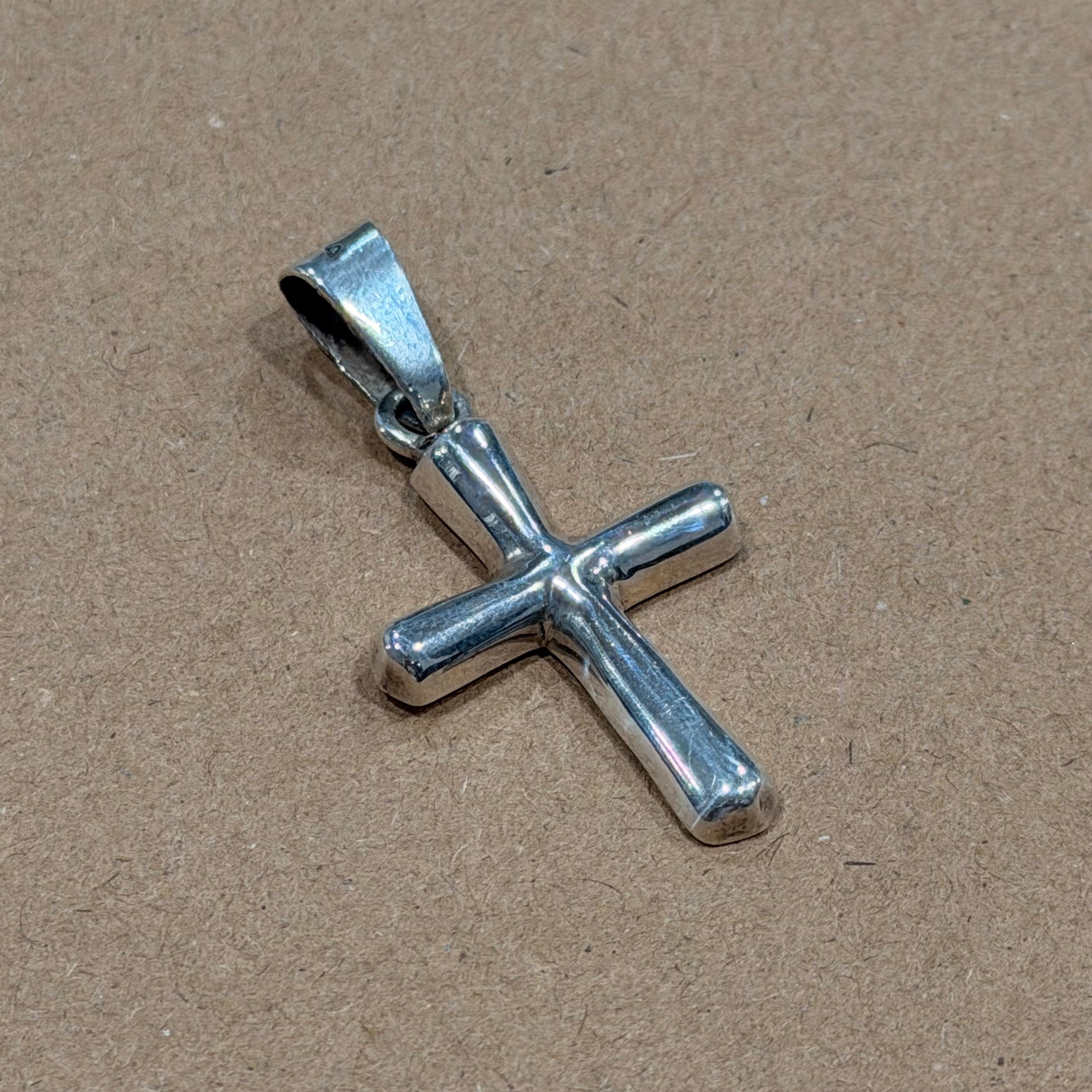 Sterling Puffed Cross Pendant 1.5 in