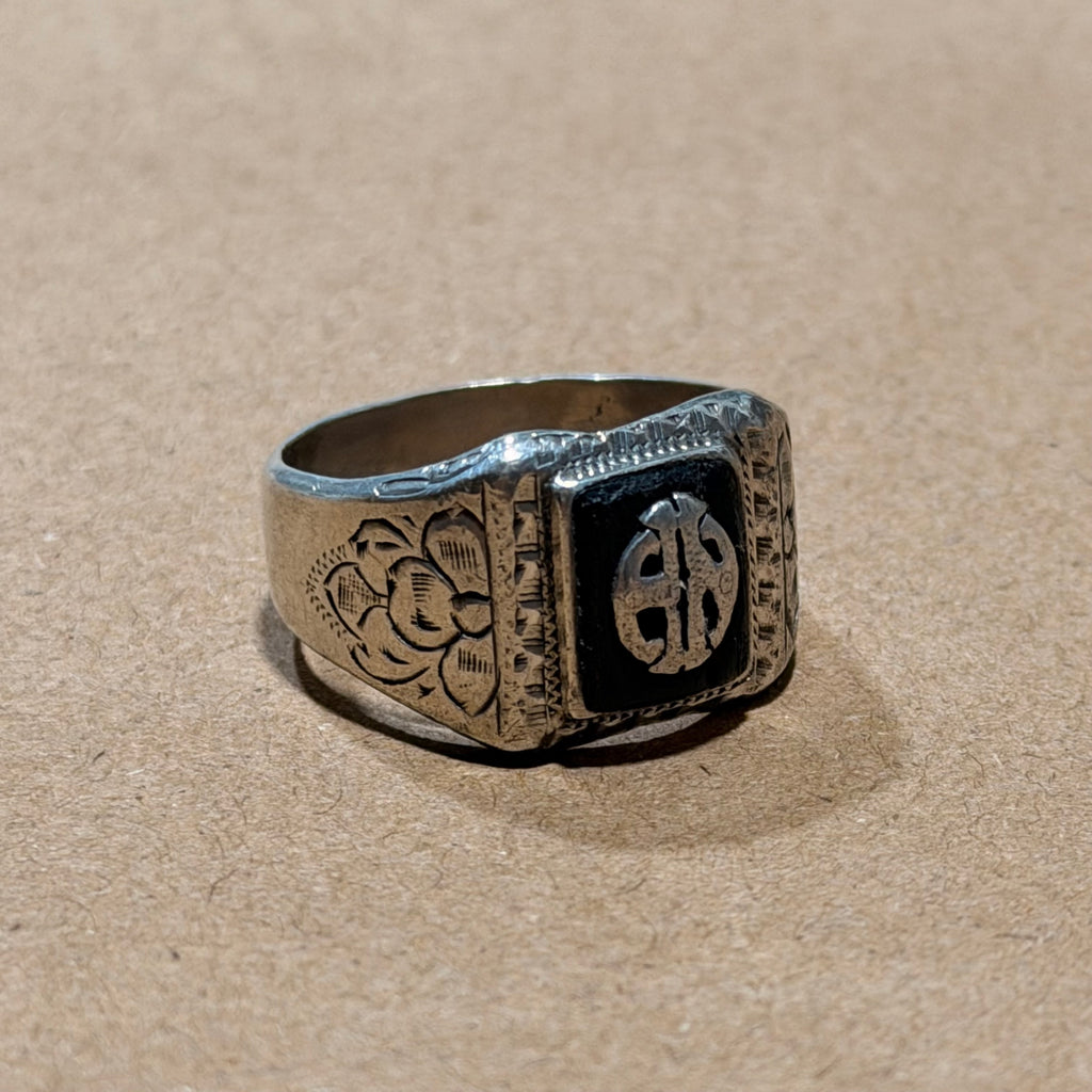 Sterling Onyx Signet Ring With Engraving Sz 10