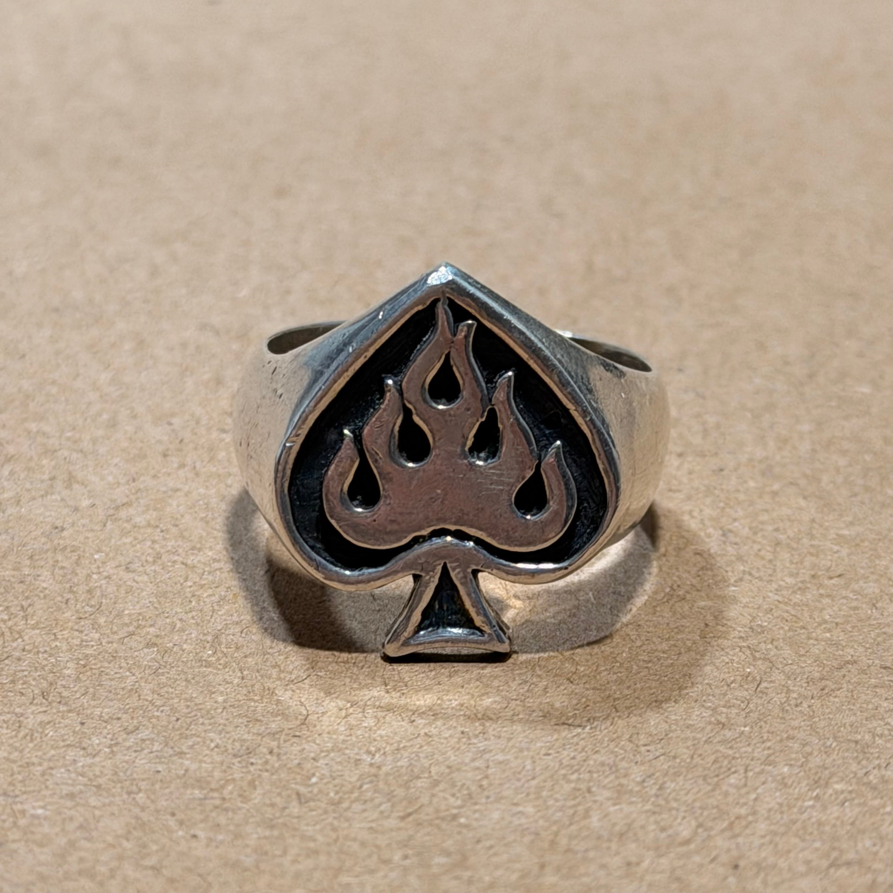 Huge Sterling Flaming Ace Ring by Nino Sz 14