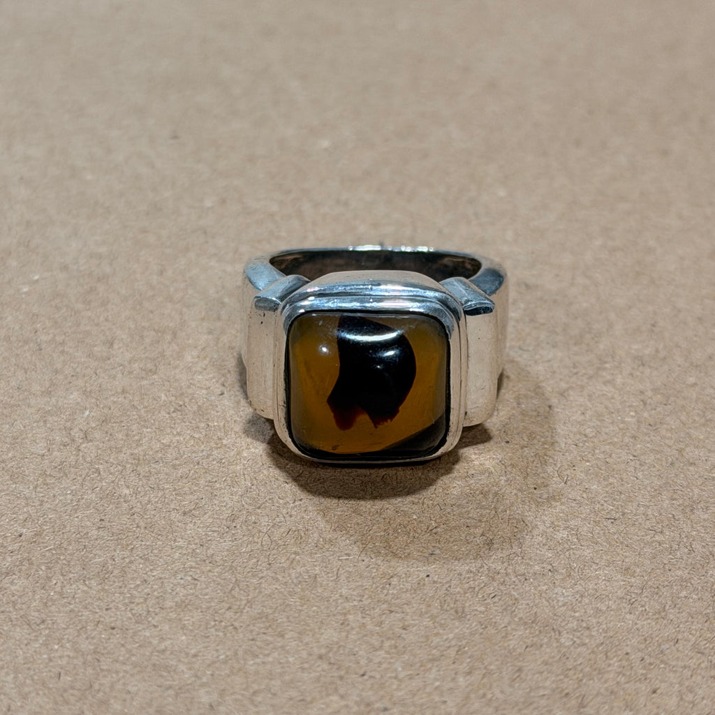 Chunky Sterling Tortoise Shell Ring Sz 9